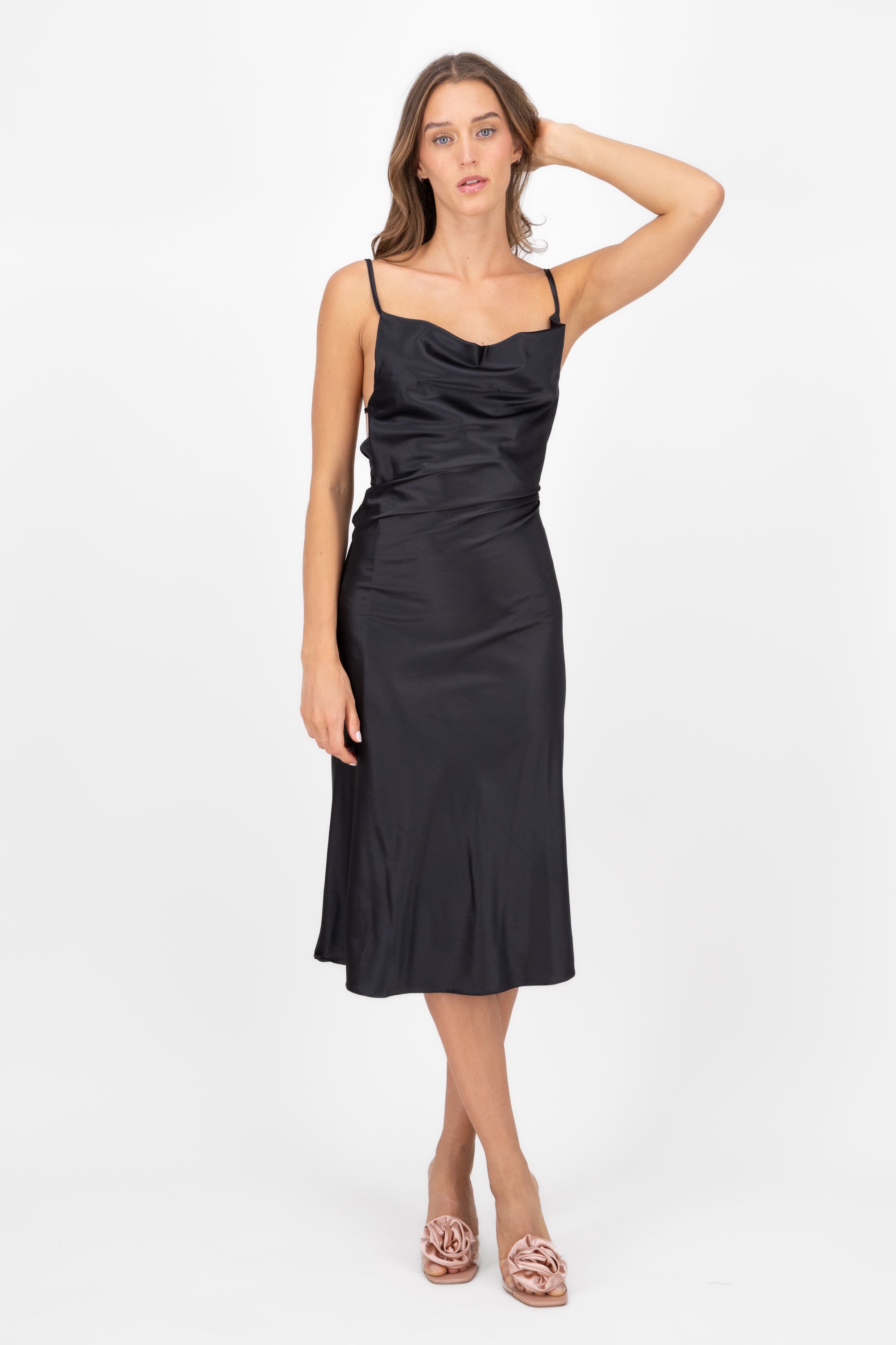 Vestido Midi Escote Columpio NEGRO