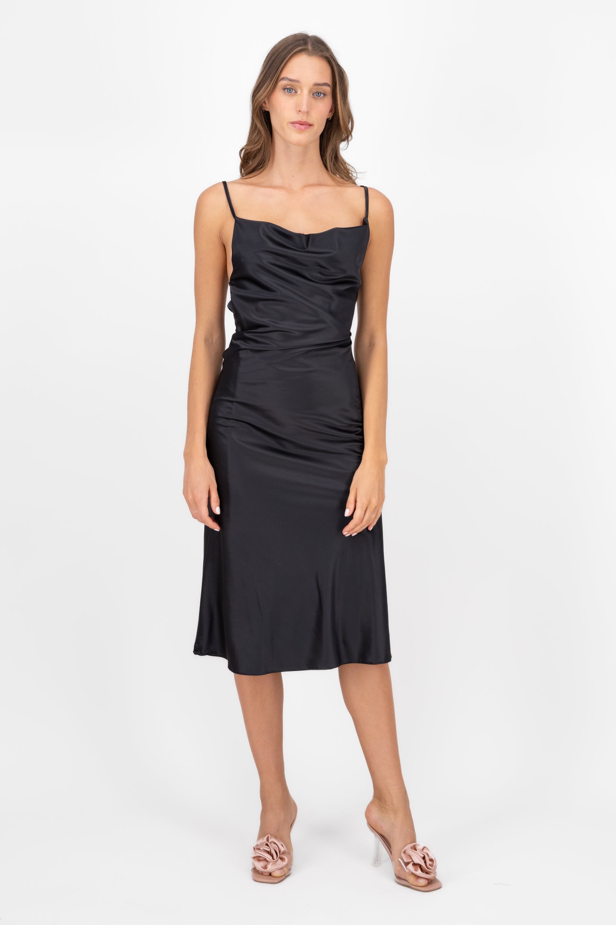 Vestido Midi Escote Columpio NEGRO