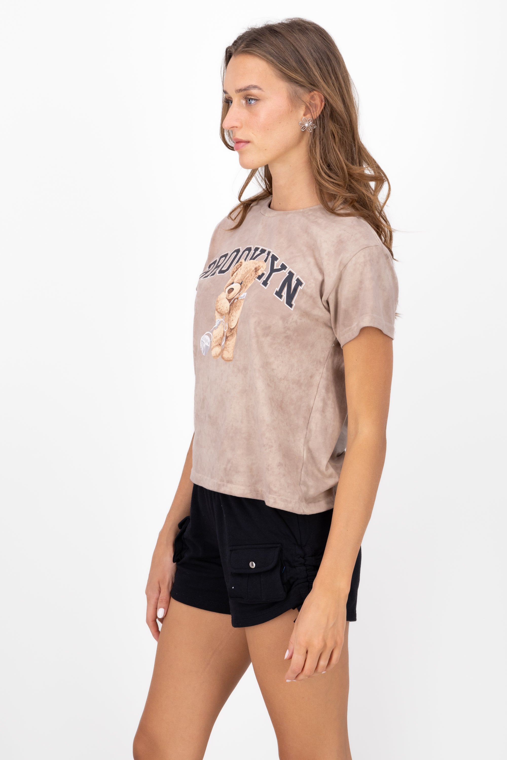 Playera Acid Wash Osito Brooklyn BEIGE