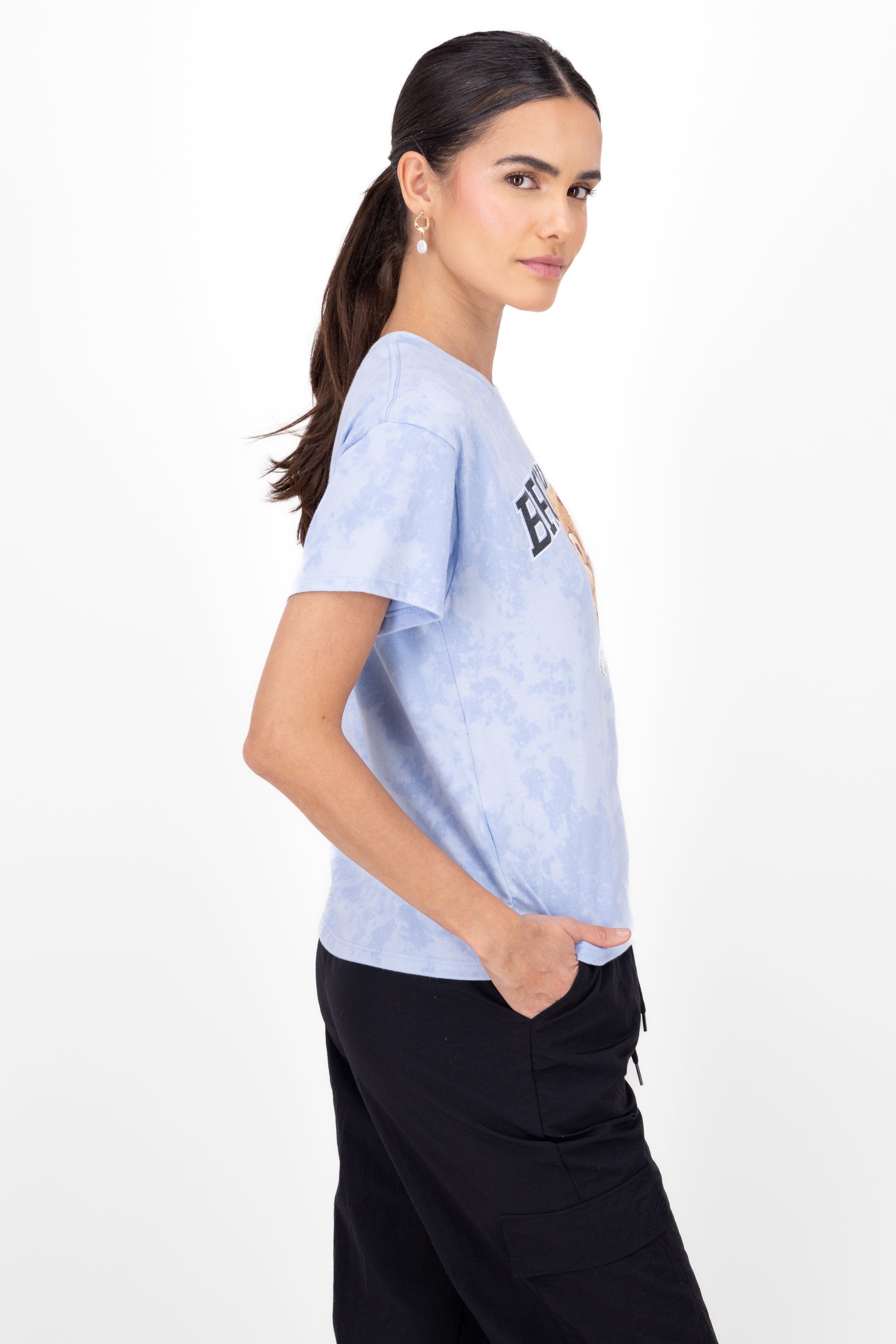 Playera Acid Wash Osito Brooklyn AZUL CIELO