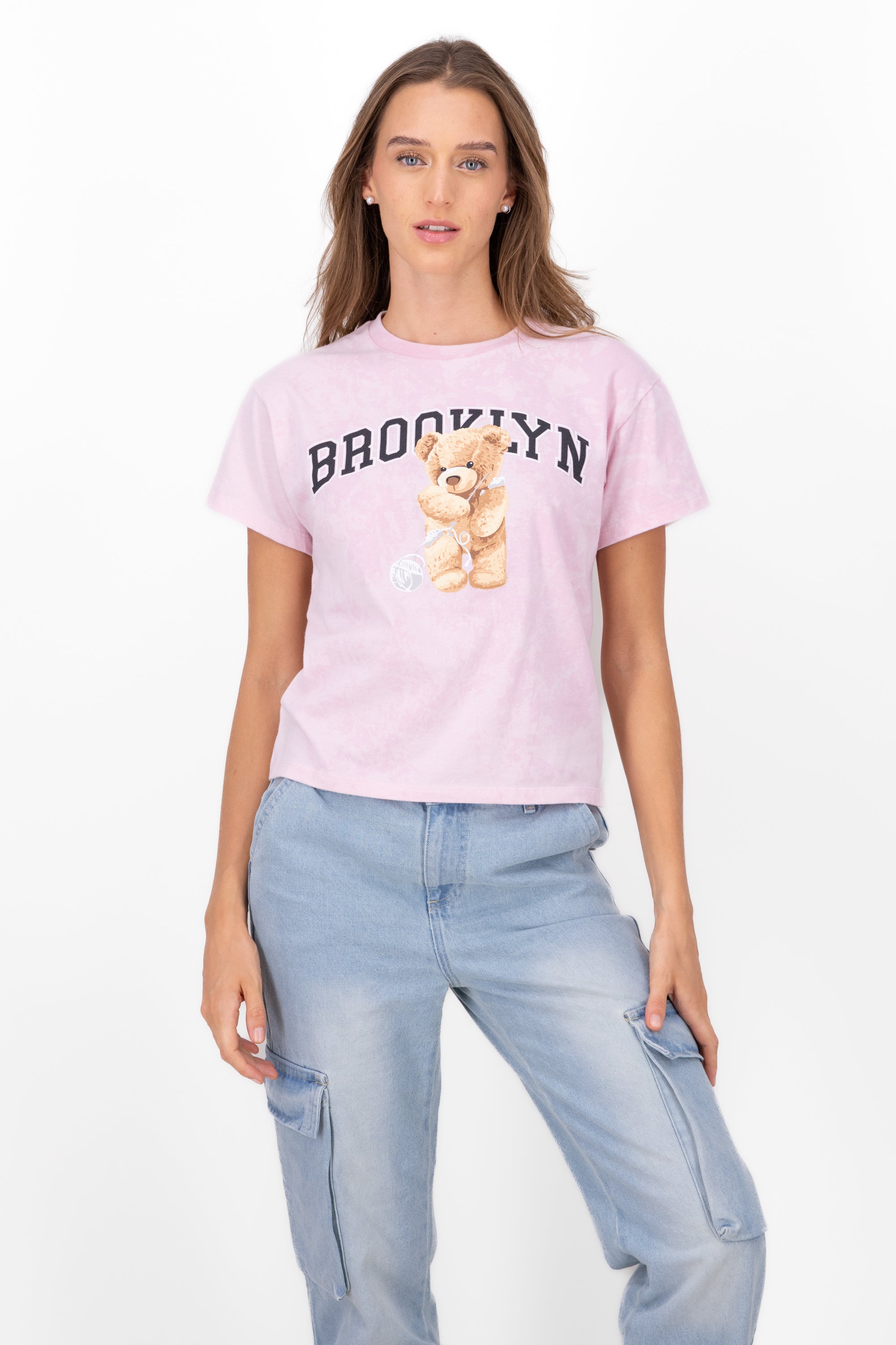 Playera Acid Wash Osito Brooklyn ROSA PASTEL