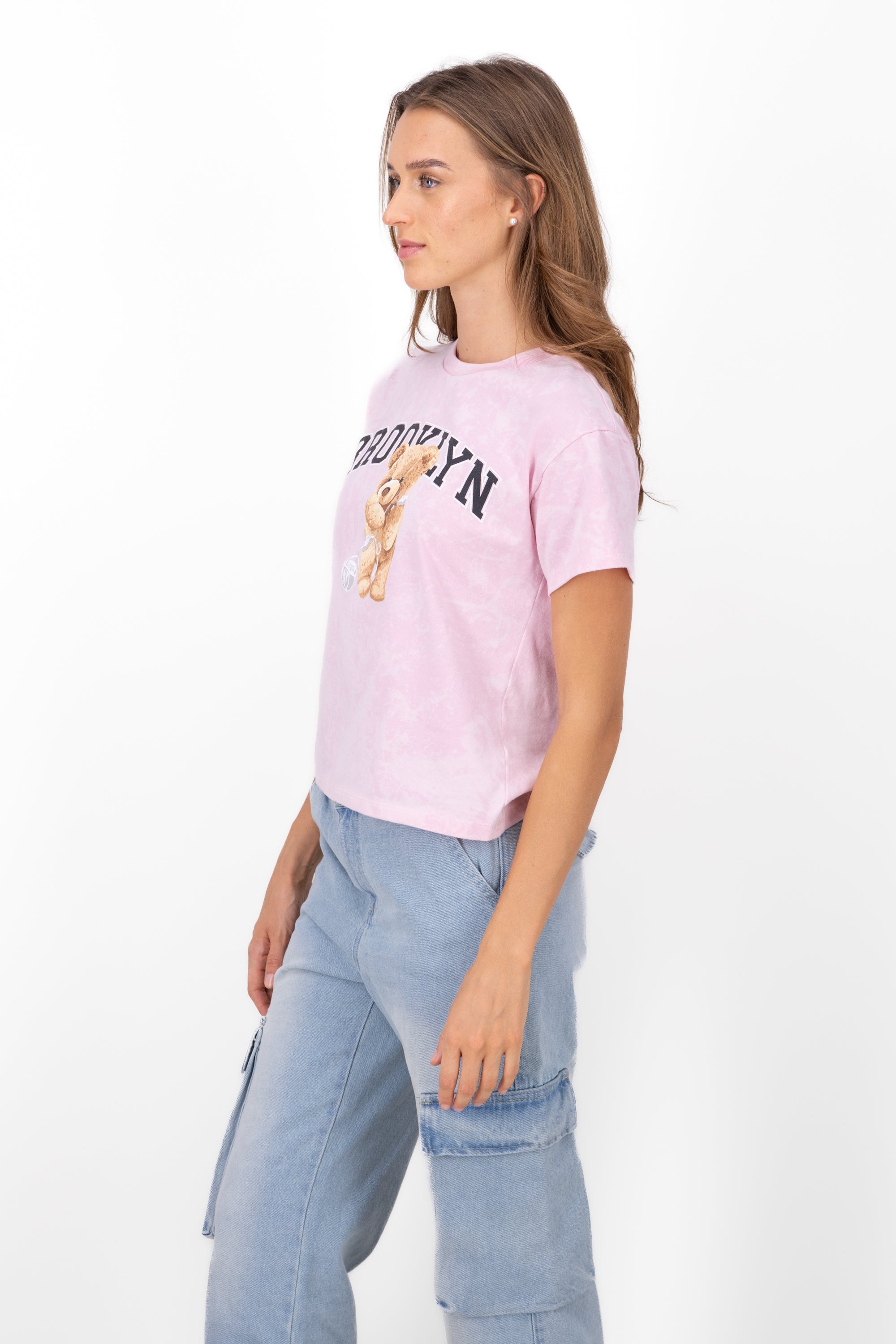 Playera Acid Wash Osito Brooklyn ROSA PASTEL
