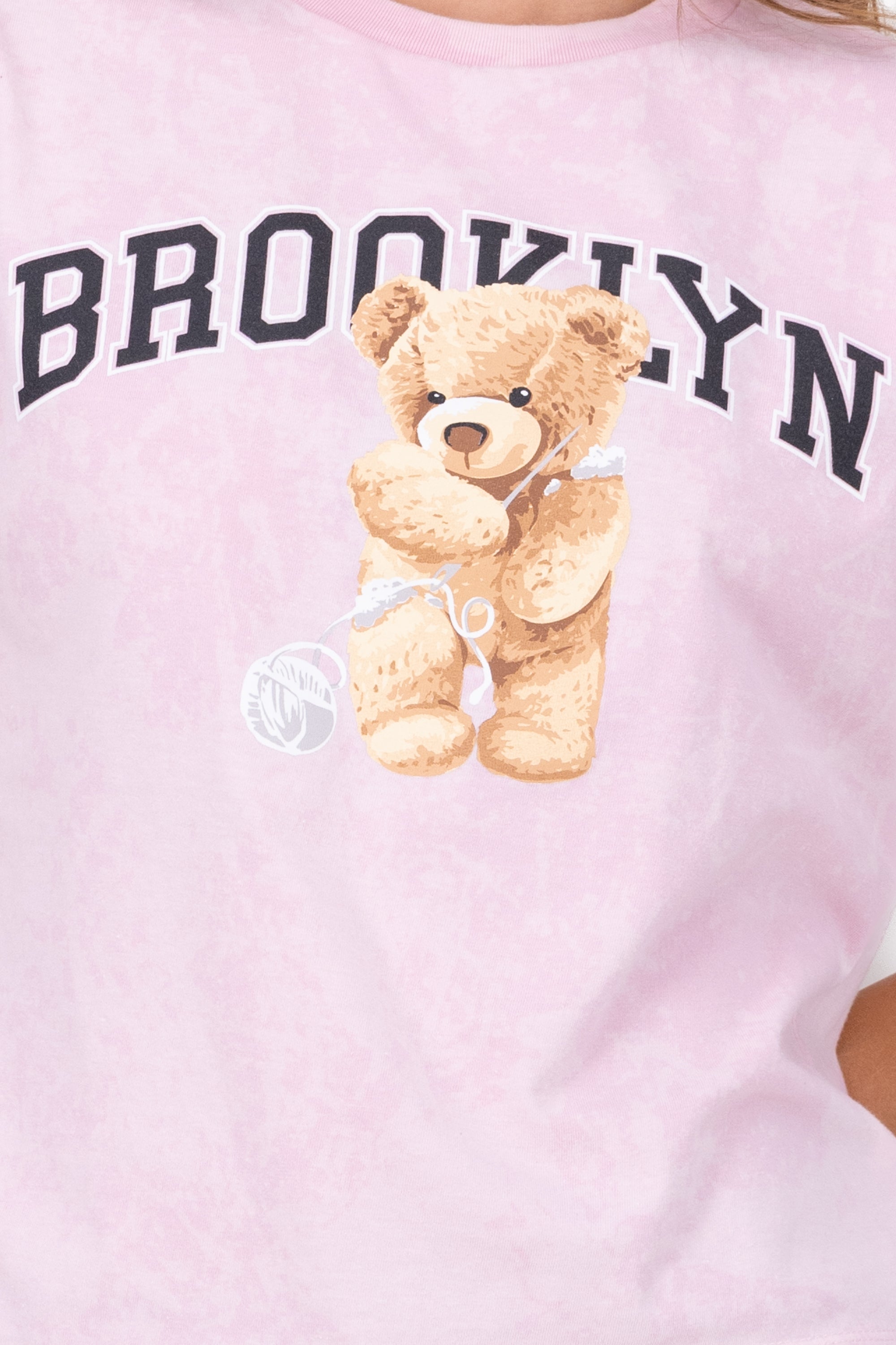 Playera Acid Wash Osito Brooklyn ROSA PASTEL