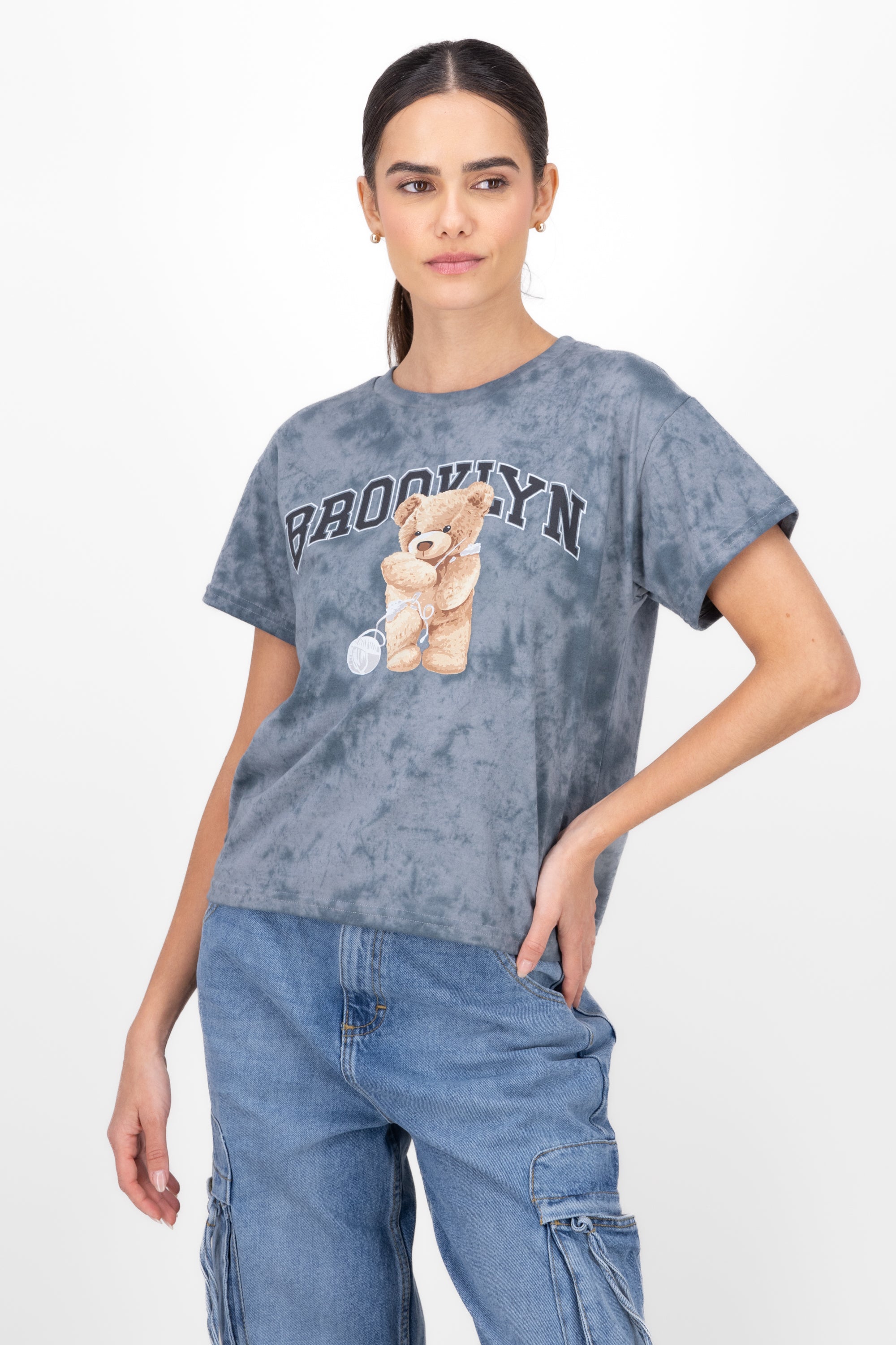 Playera Acid Wash Osito Brooklyn GRIS OBSCURO