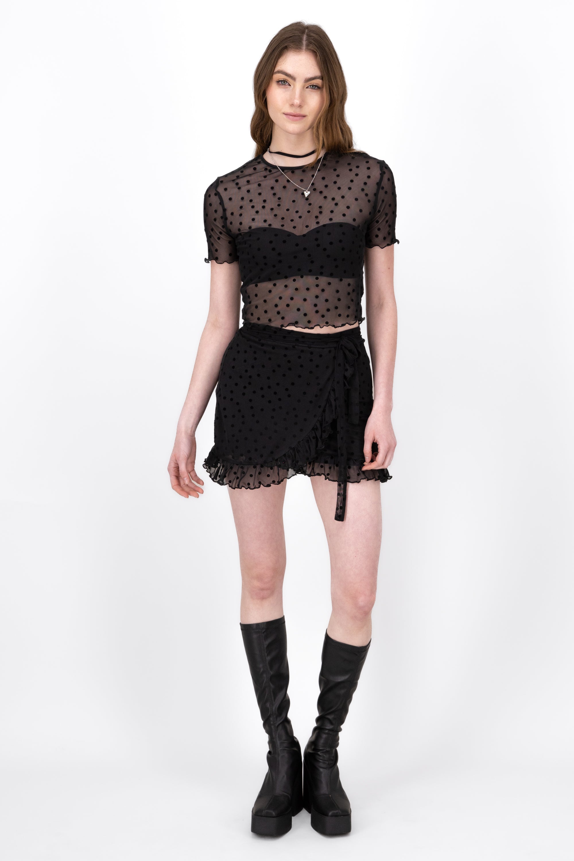 Falda Mesh Lunares Envolvente NEGRO