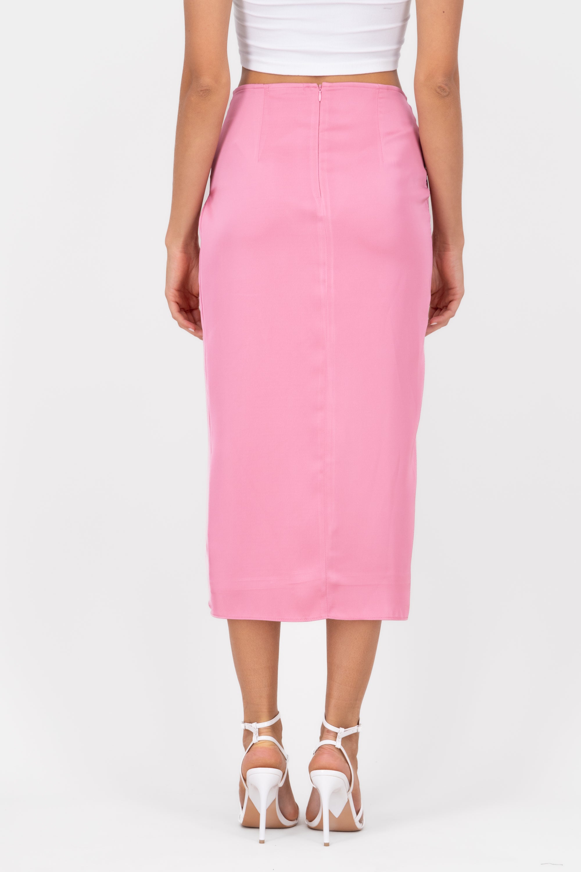 Falda Midi Drapeada Satin ROSA BRILLANTE