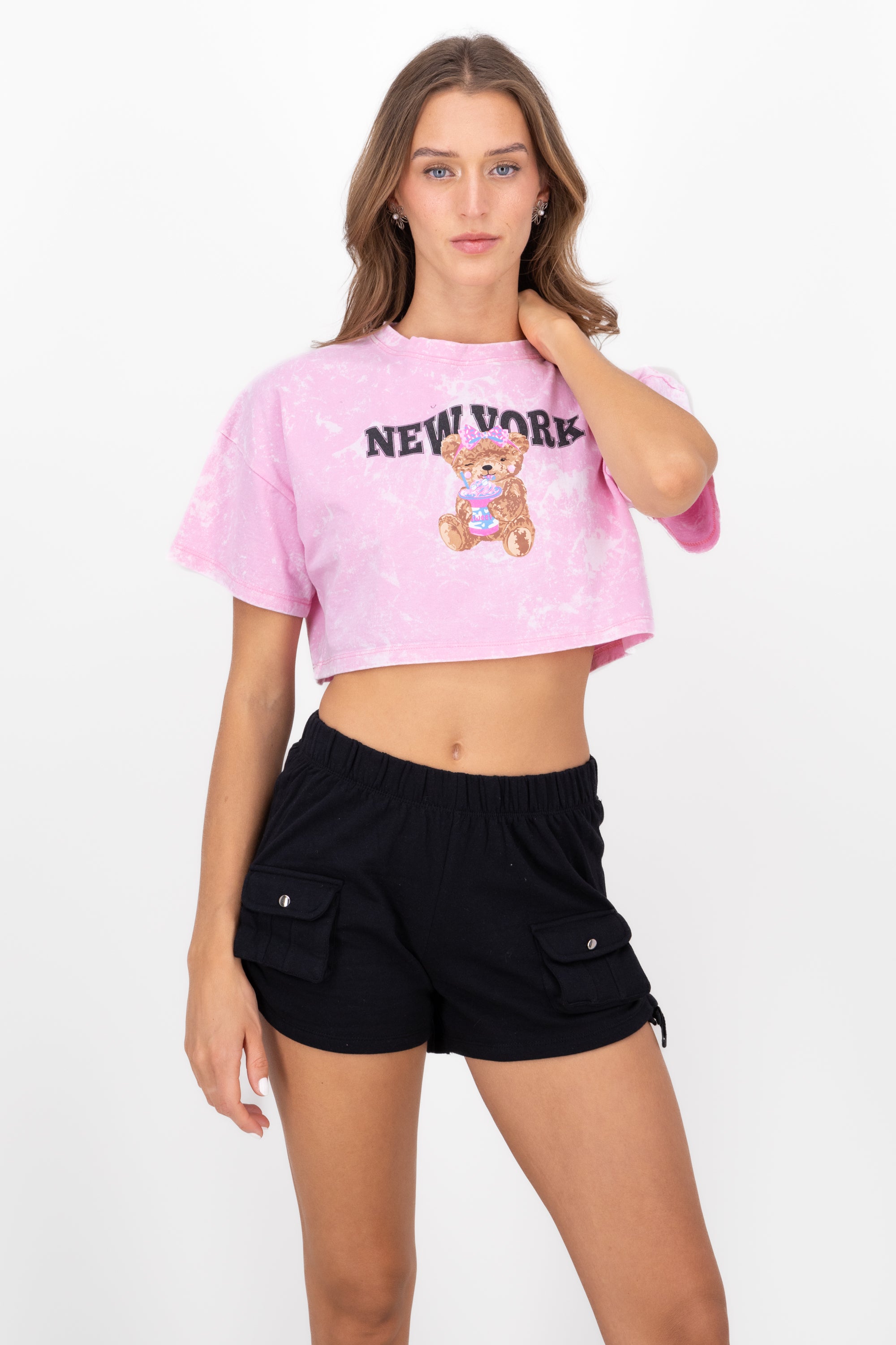 Playera Boxy Acid Wash New York ROSA COMBO