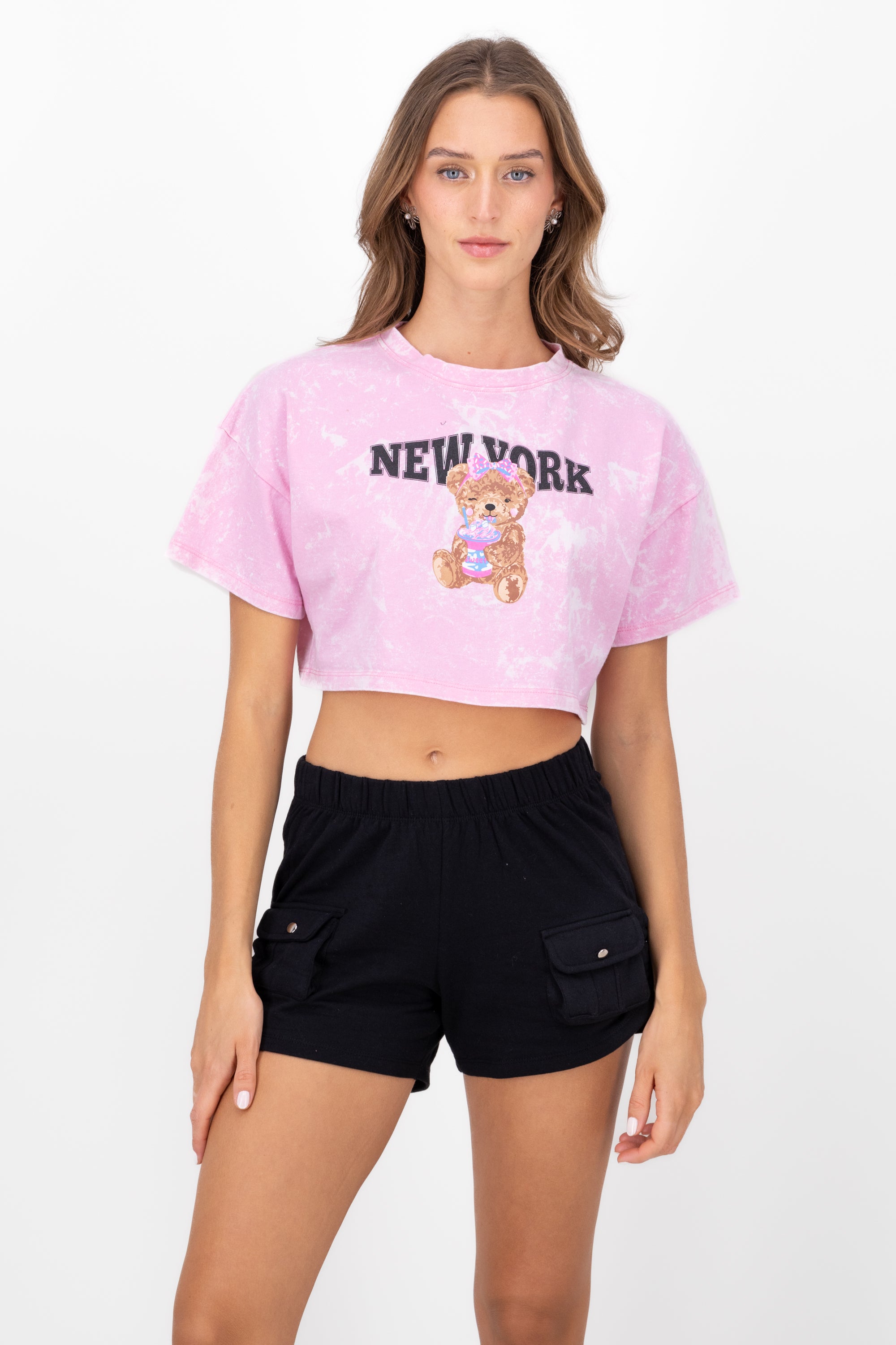 Playera Boxy Acid Wash New York ROSA COMBO