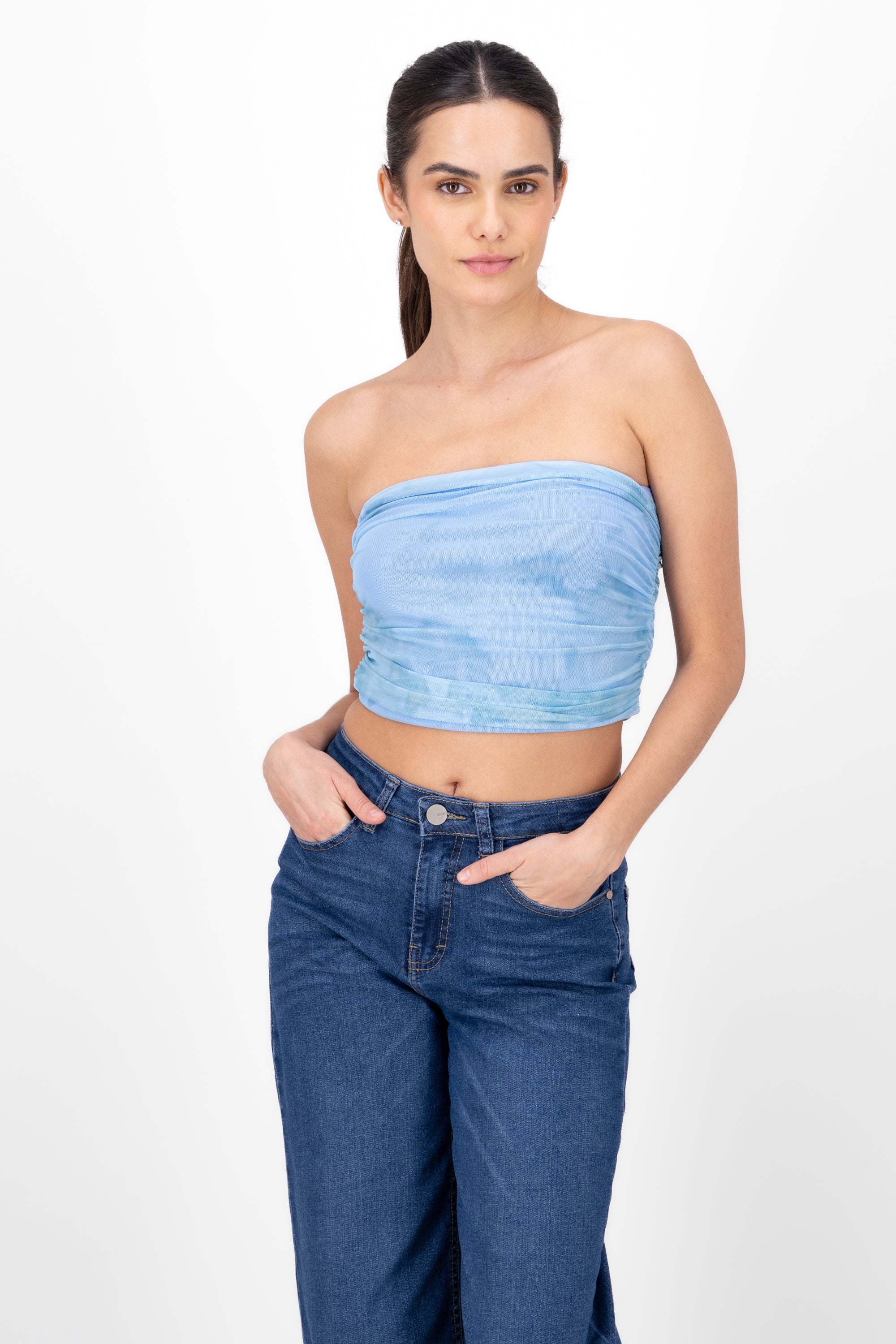 Top Strapples Drapeado Mesh AZUL