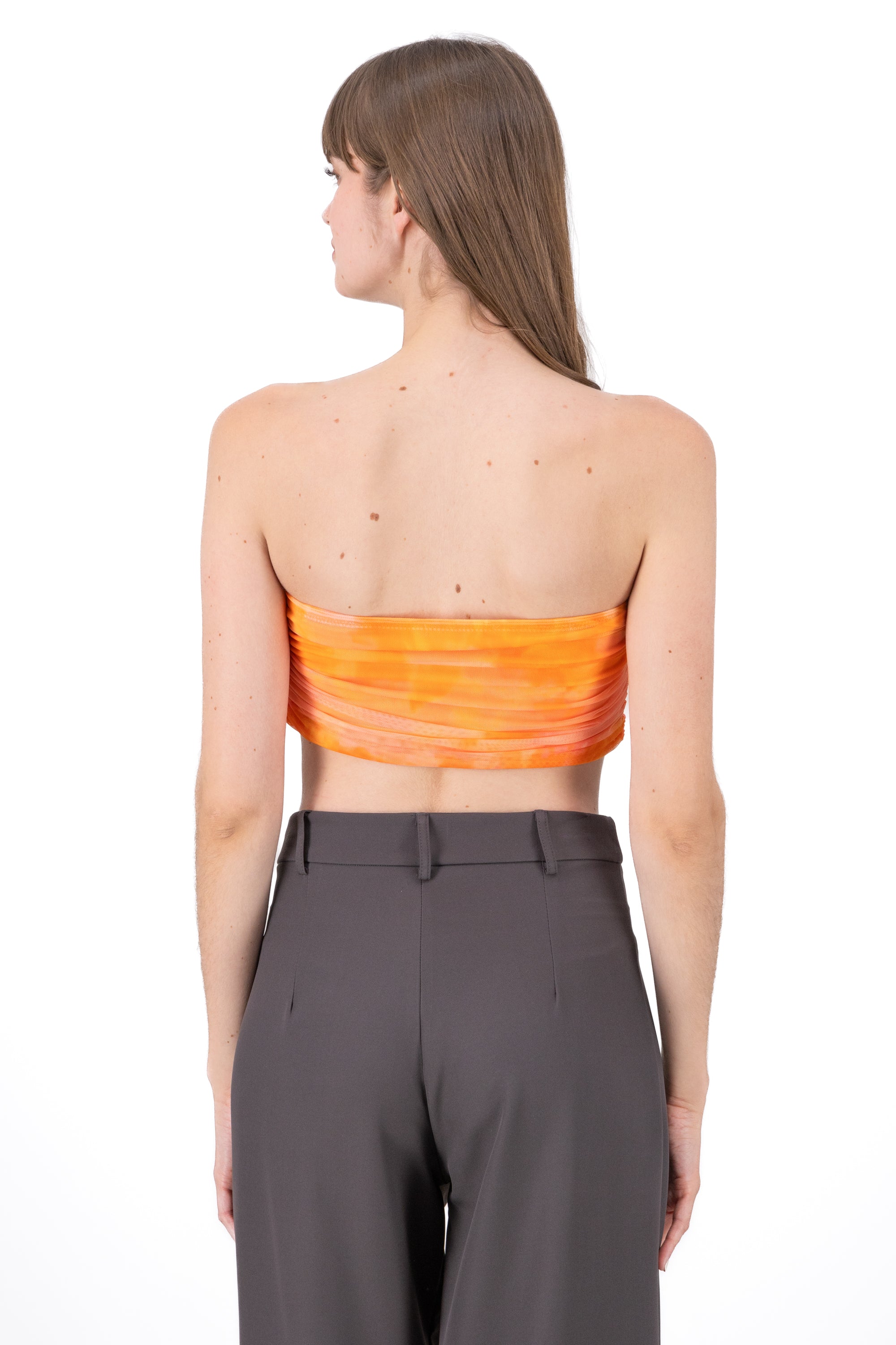 Top Strapples Drapeado Mesh NARANJA