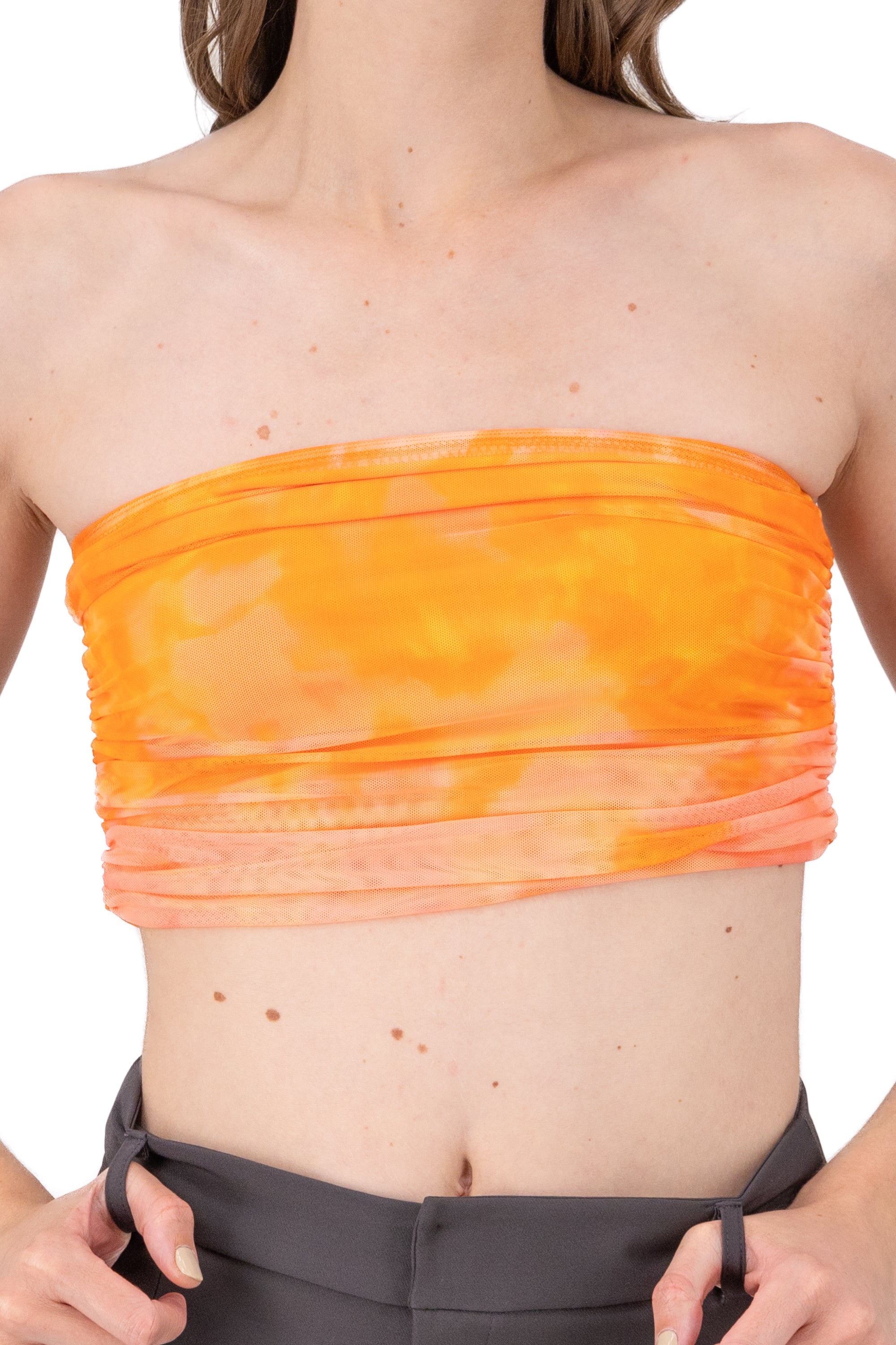 Top Strapples Drapeado Mesh NARANJA