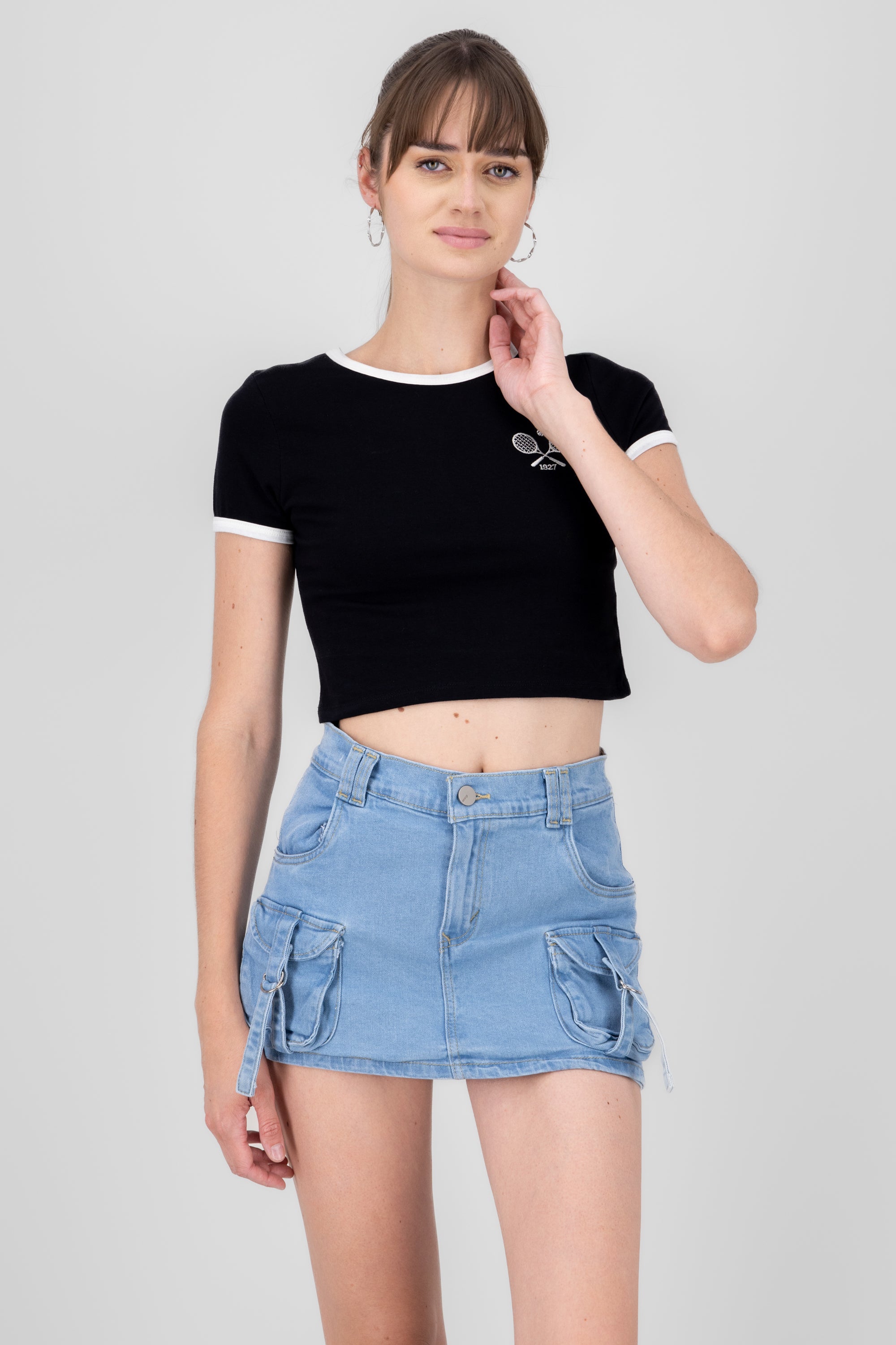 Playera Crop Tenis Contraste NEGRO