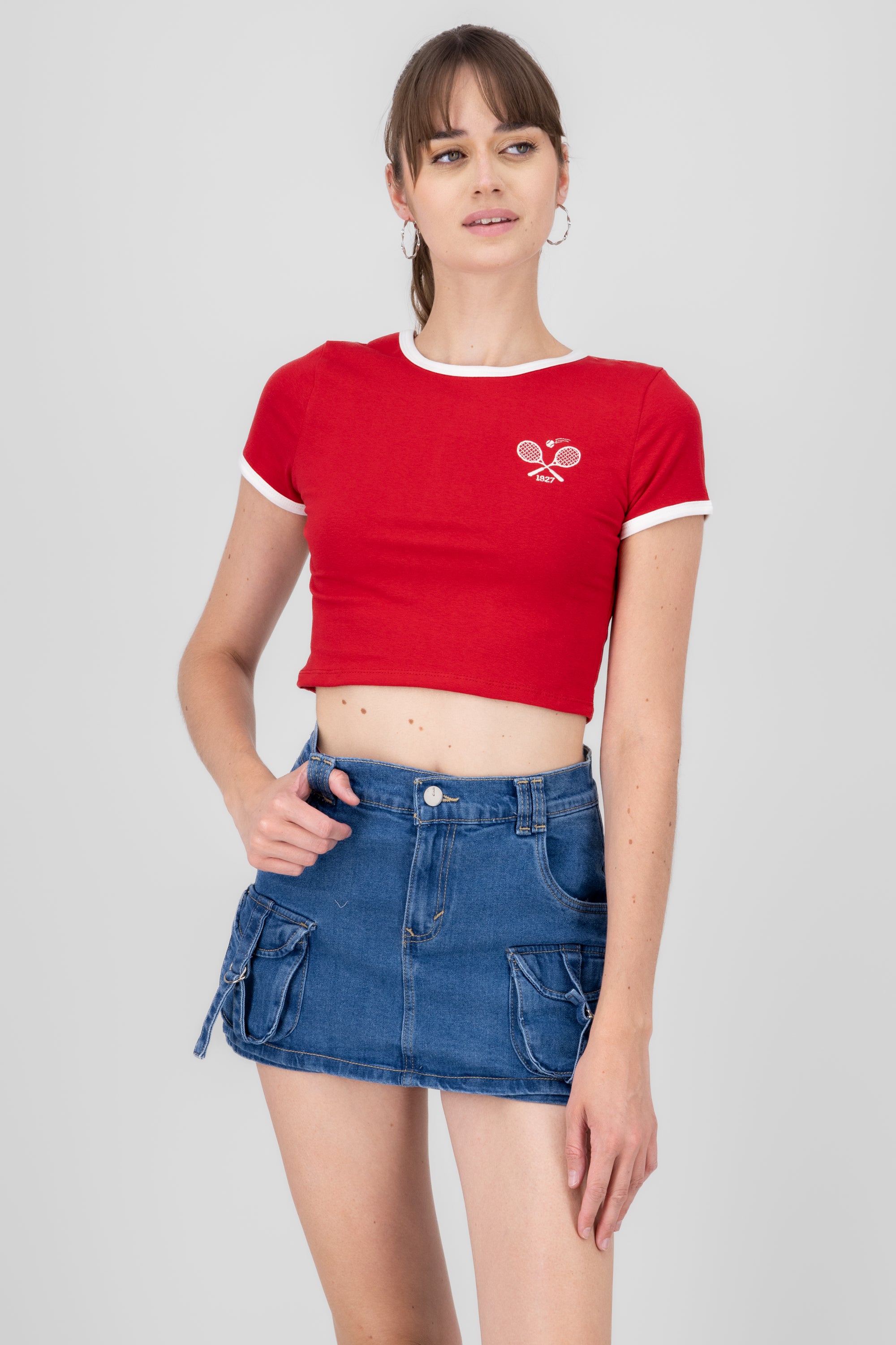 Playera Crop Tenis Contraste ROJO