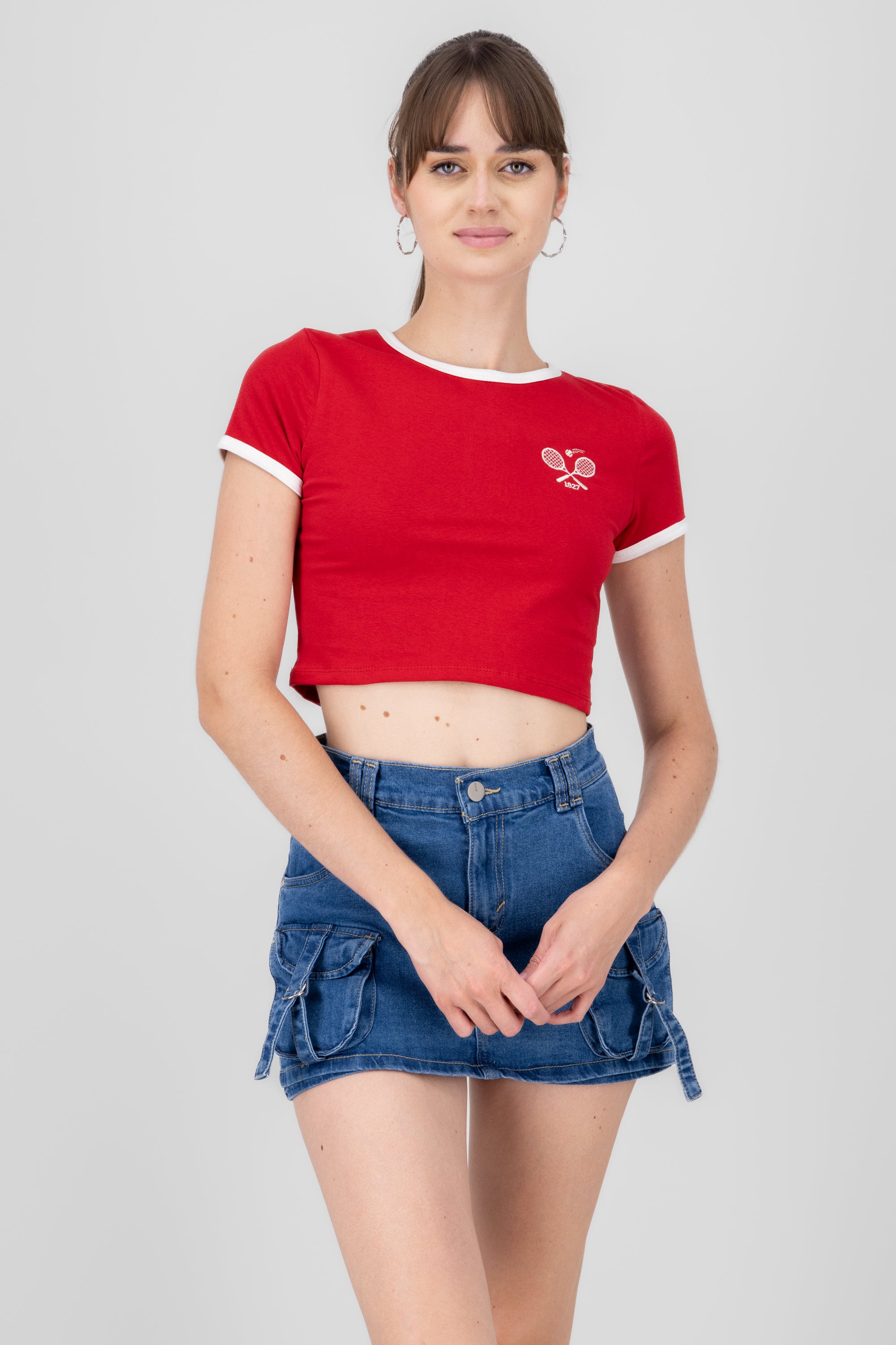 Playera Crop Tenis Contraste ROJO