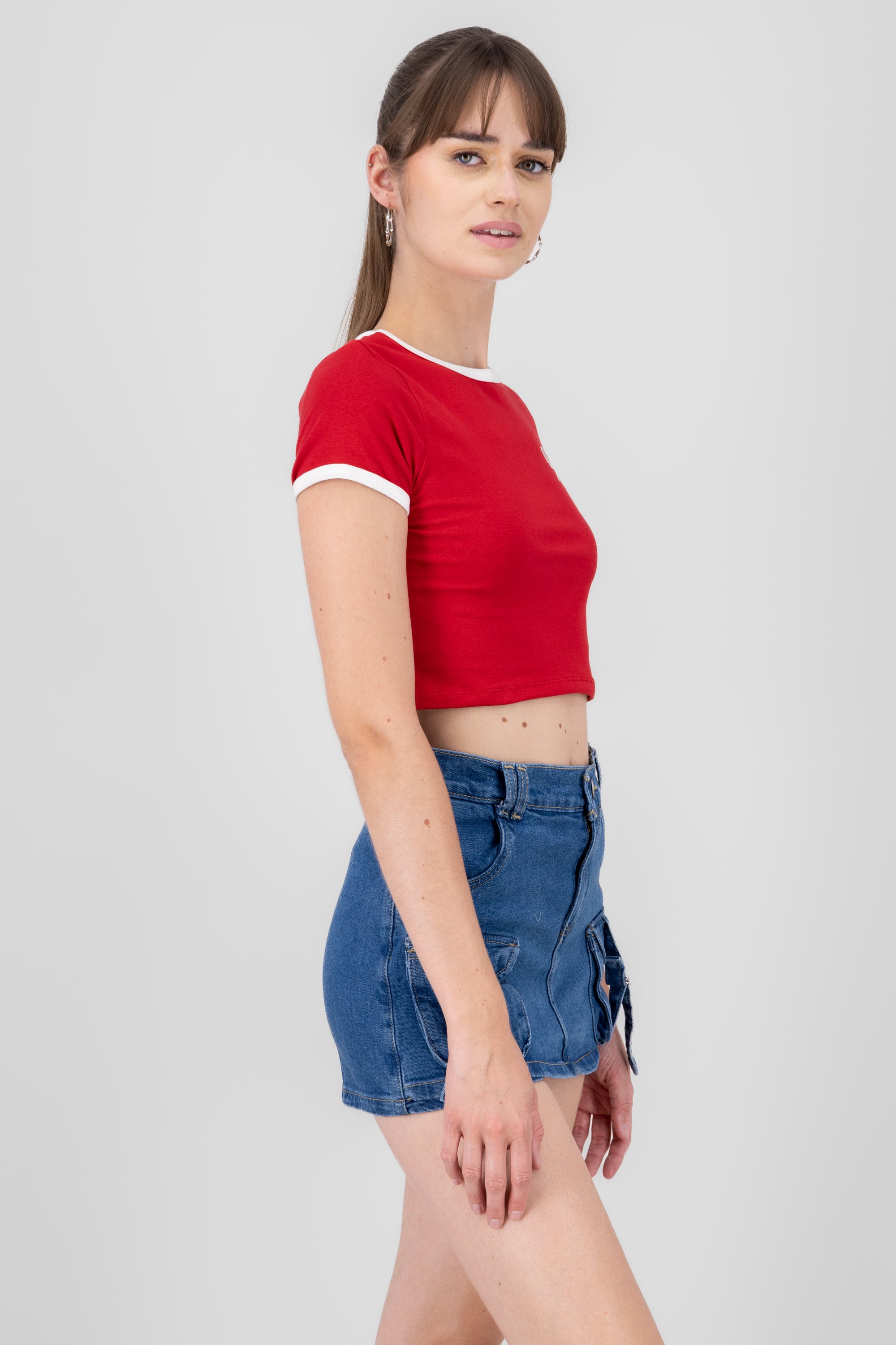 Playera Crop Tenis Contraste ROJO