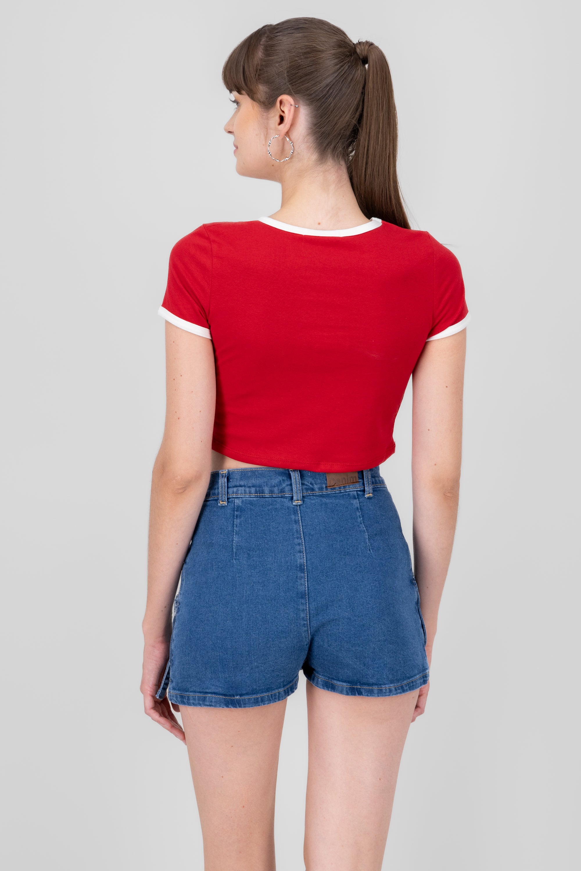 Playera Crop Tenis Contraste ROJO