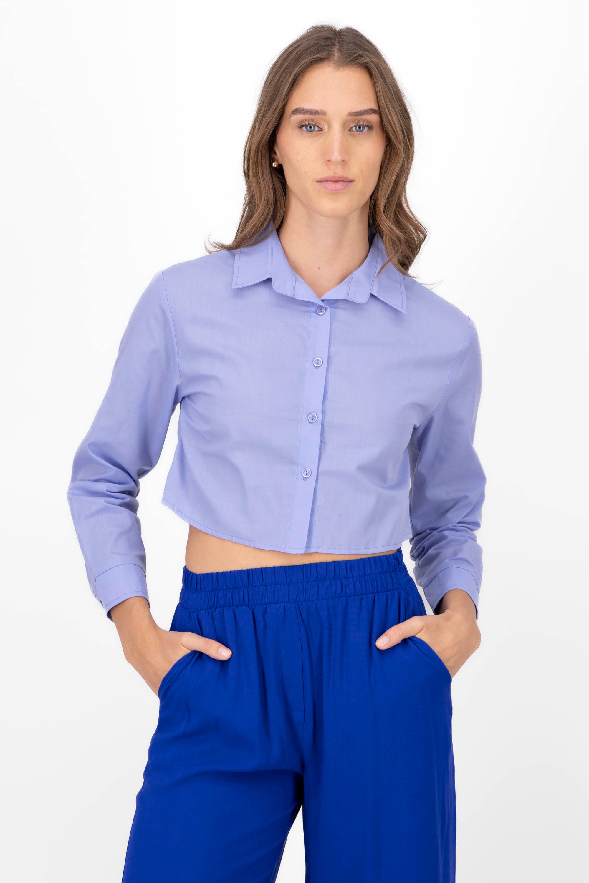 Camisa Crop Manga Larga AZUL CIELO