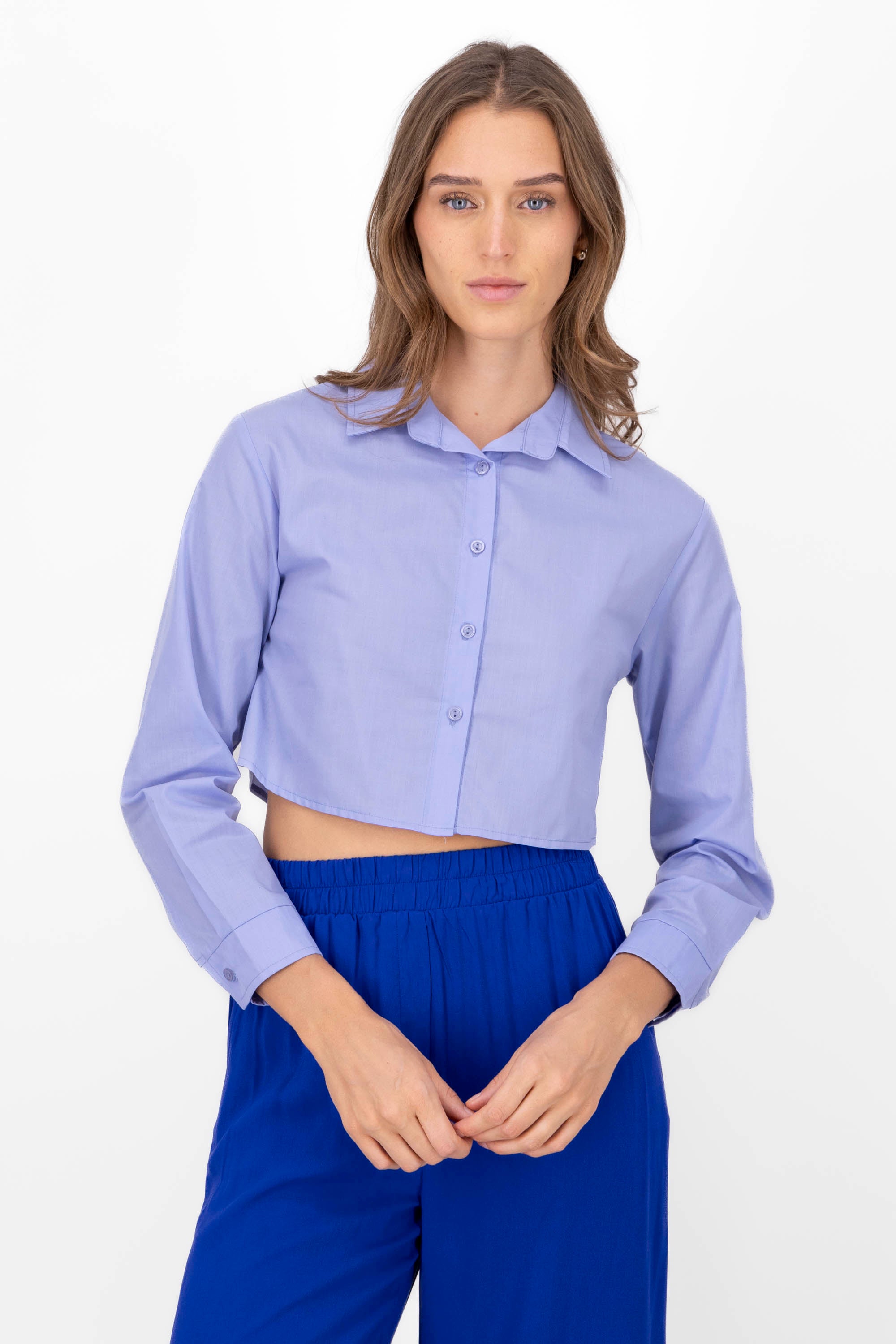 Camisa Crop Manga Larga AZUL CIELO