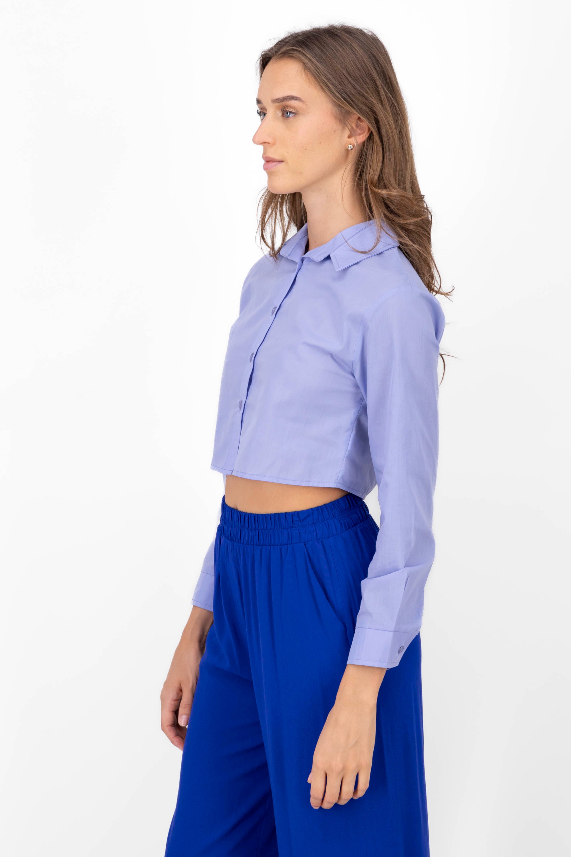 Camisa Crop Manga Larga AZUL CIELO