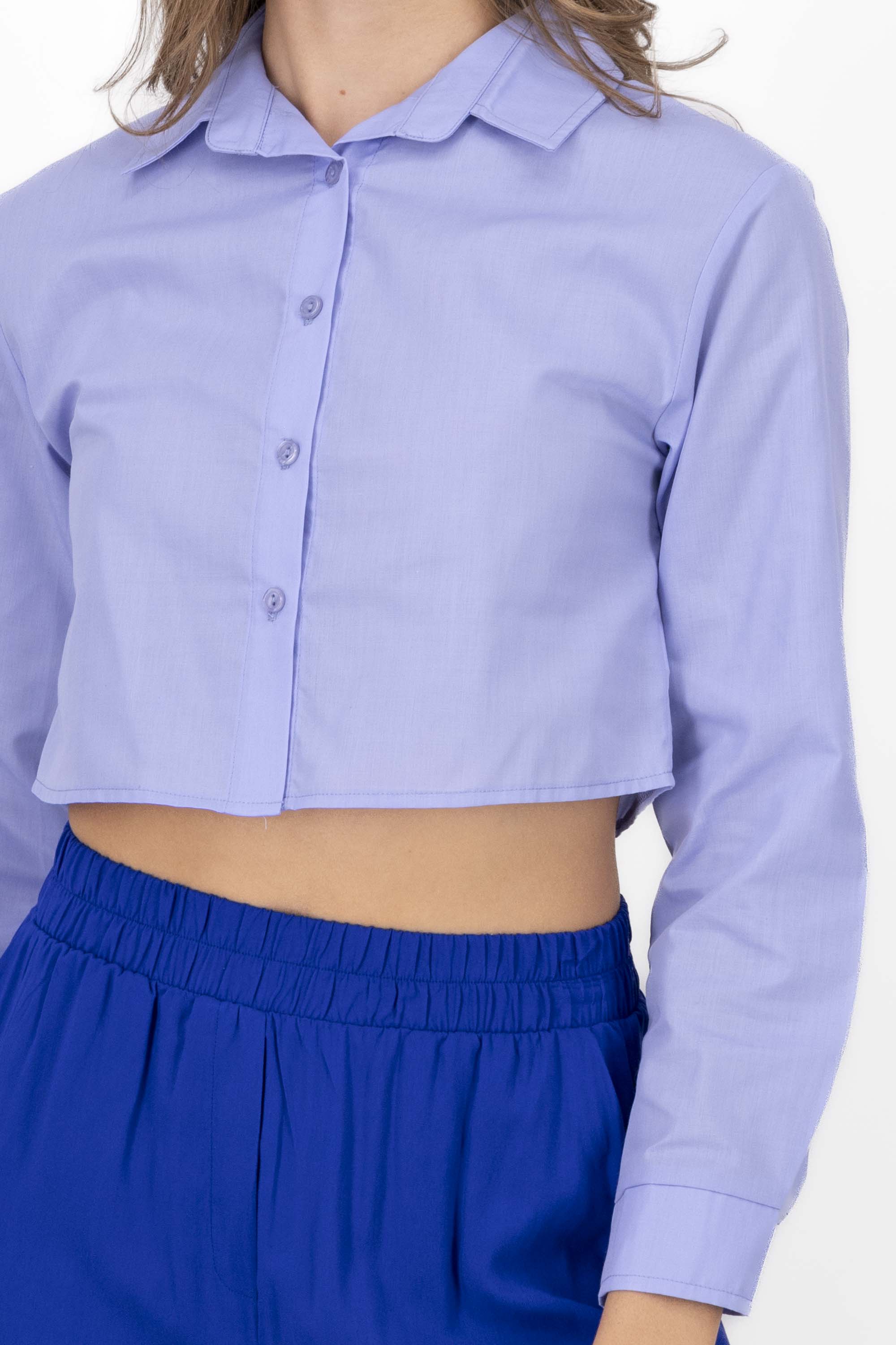 Camisa Crop Manga Larga AZUL CIELO