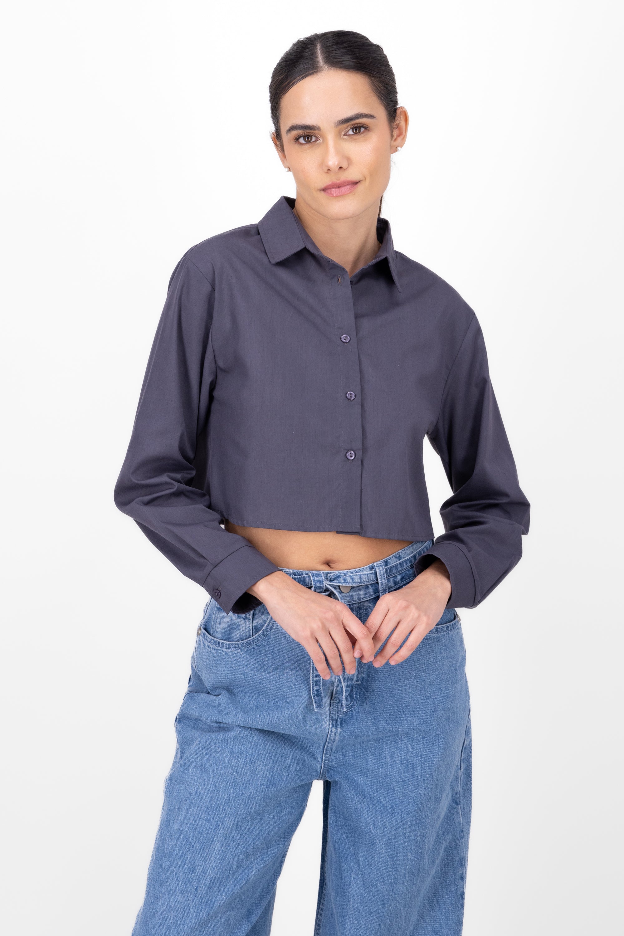 Camisa Crop Manga Larga GRIS OBSCURO