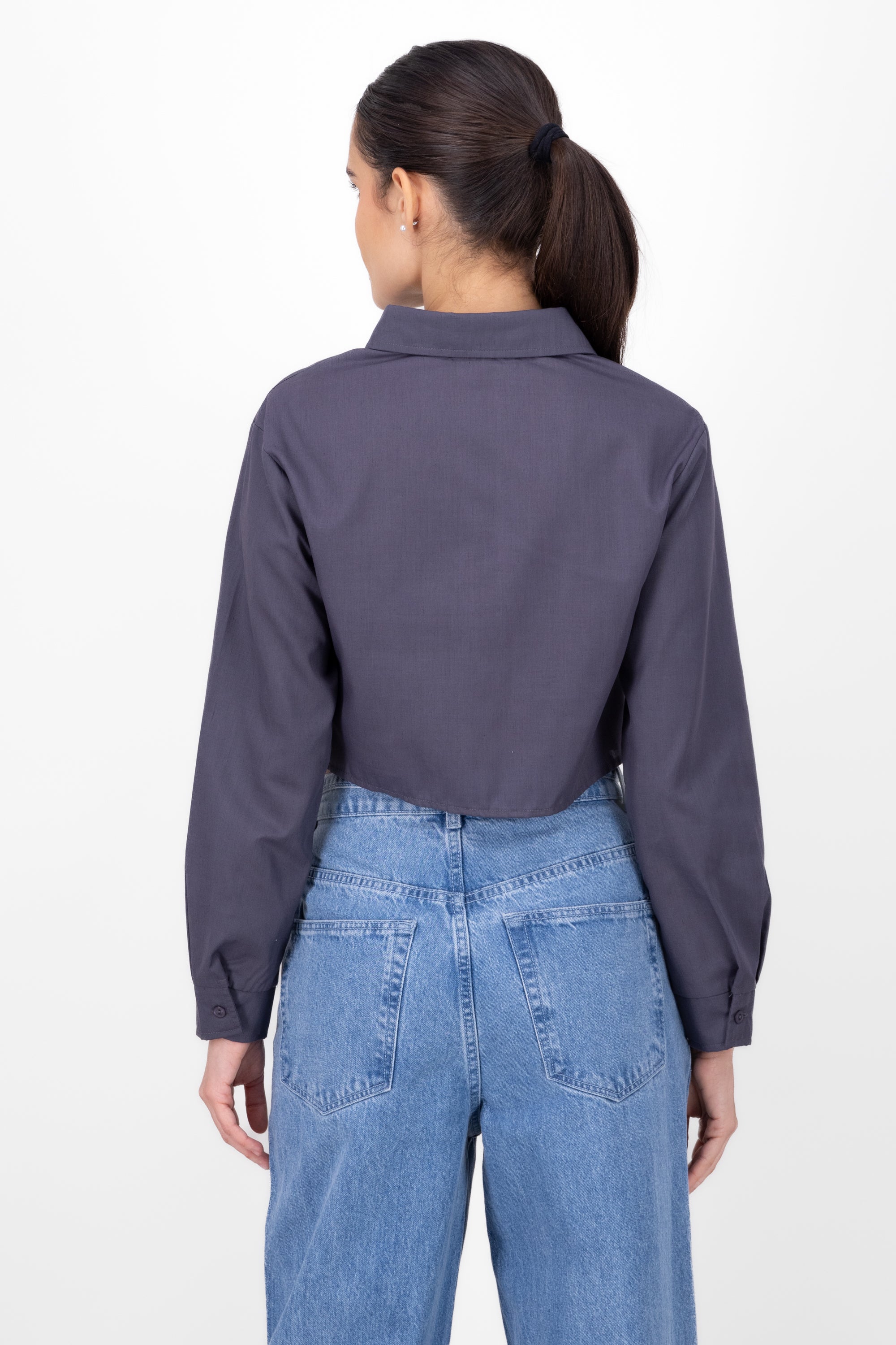 Camisa Crop Manga Larga GRIS OBSCURO