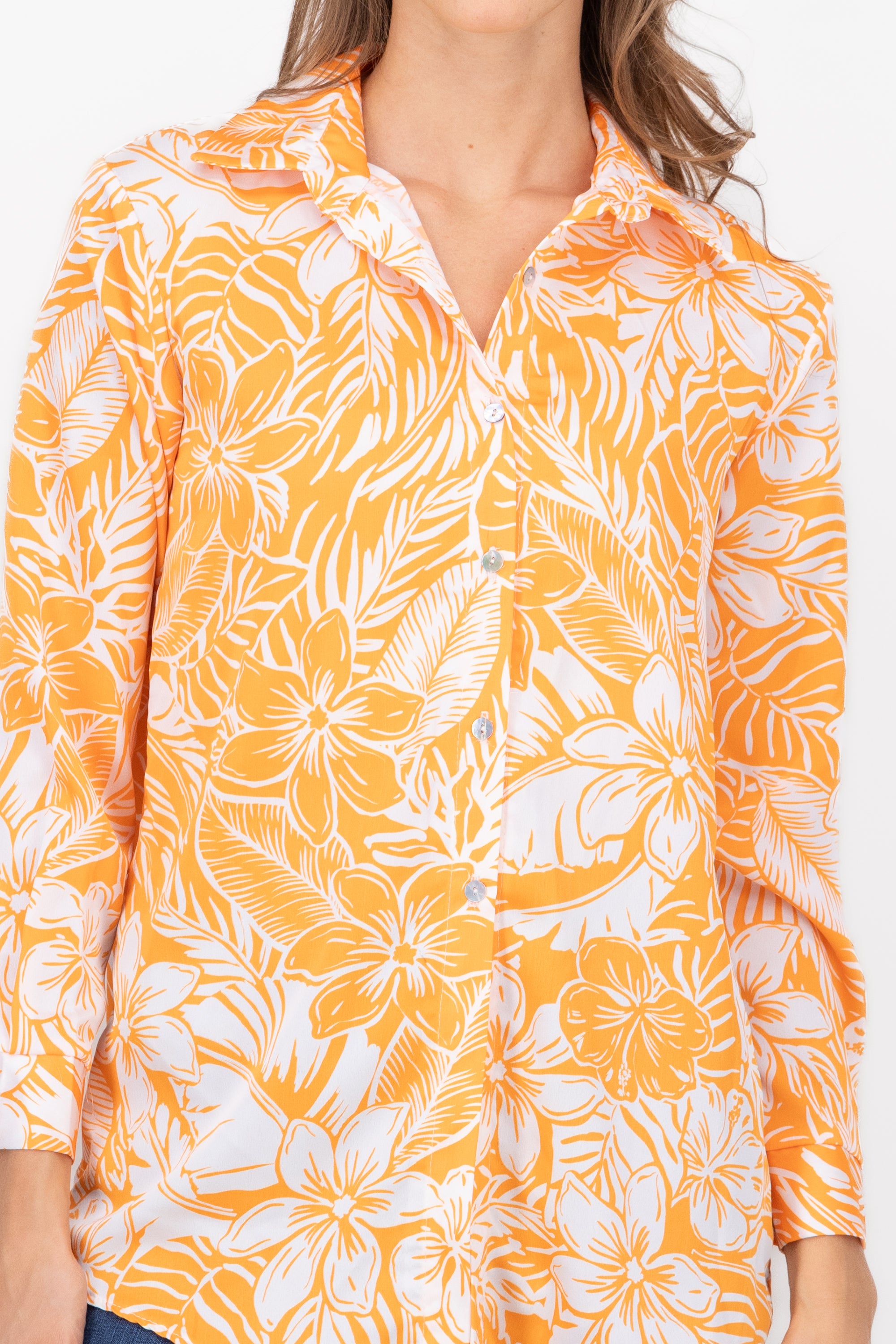 Camisa Oversize Larga Tropical NARANJA COMBO