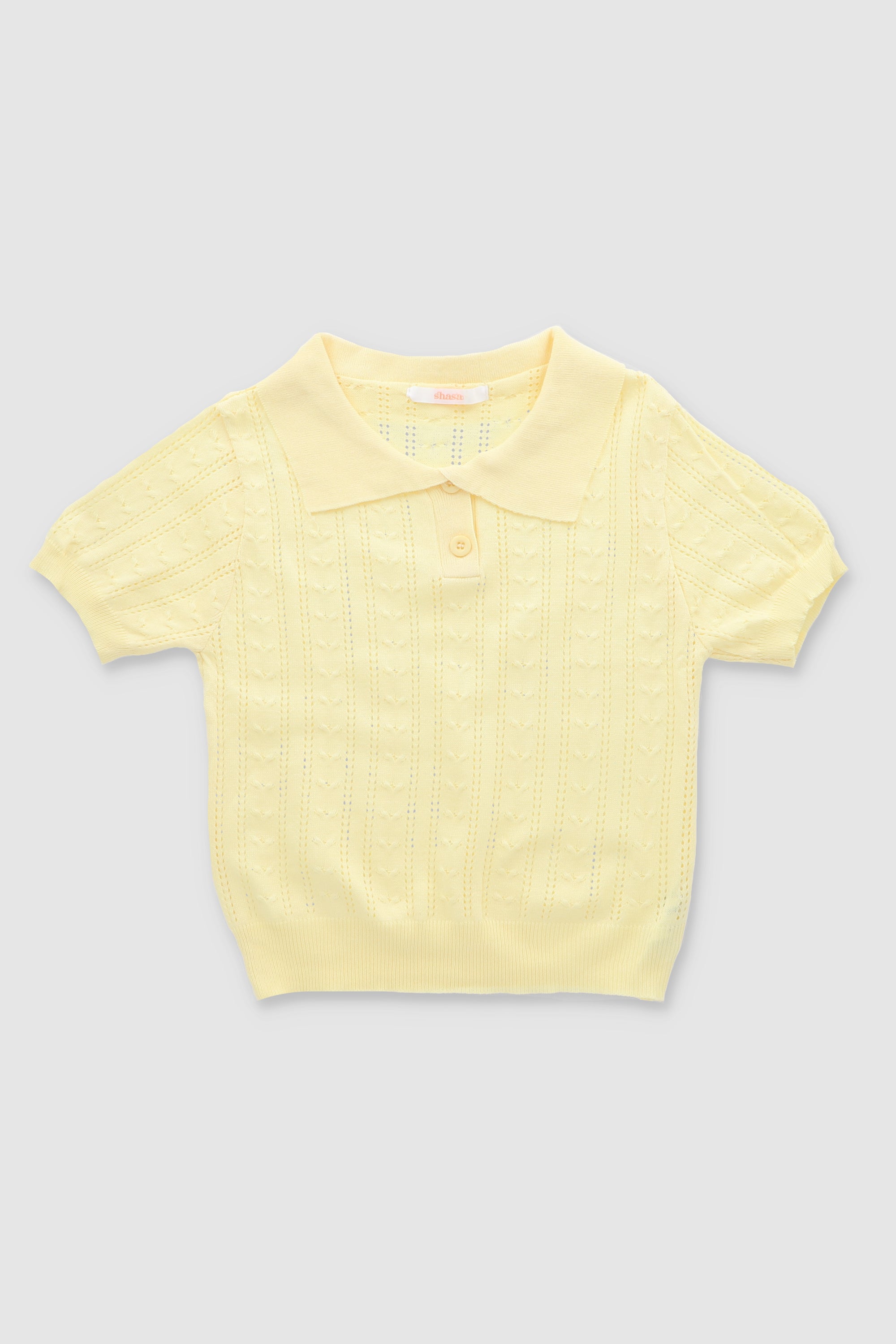 Top tejido cuello polo manga corta AMARILLO