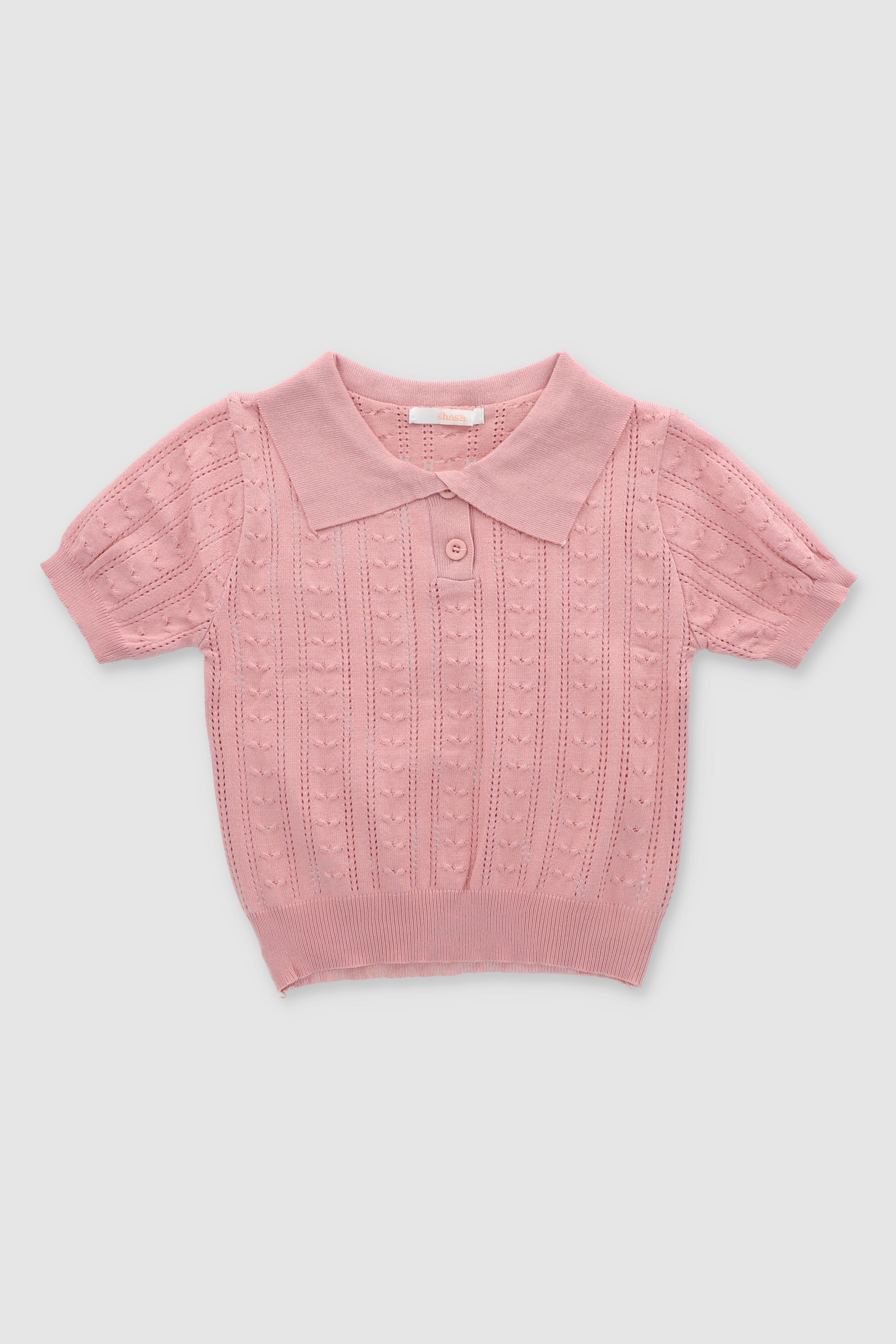 Top tejido cuello polo manga corta ROSA