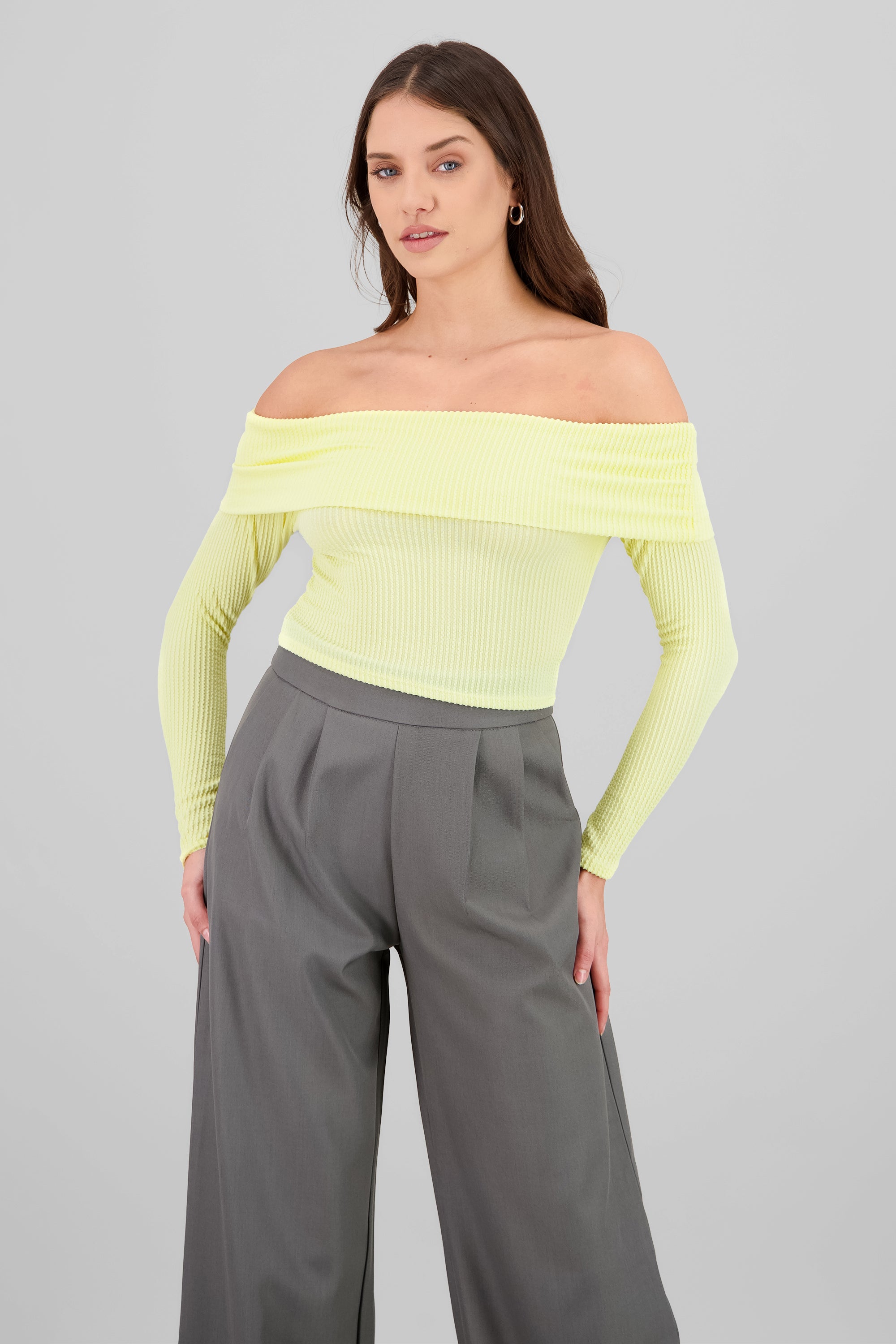 Top Sin Hombros Textura Rib AMARILLO