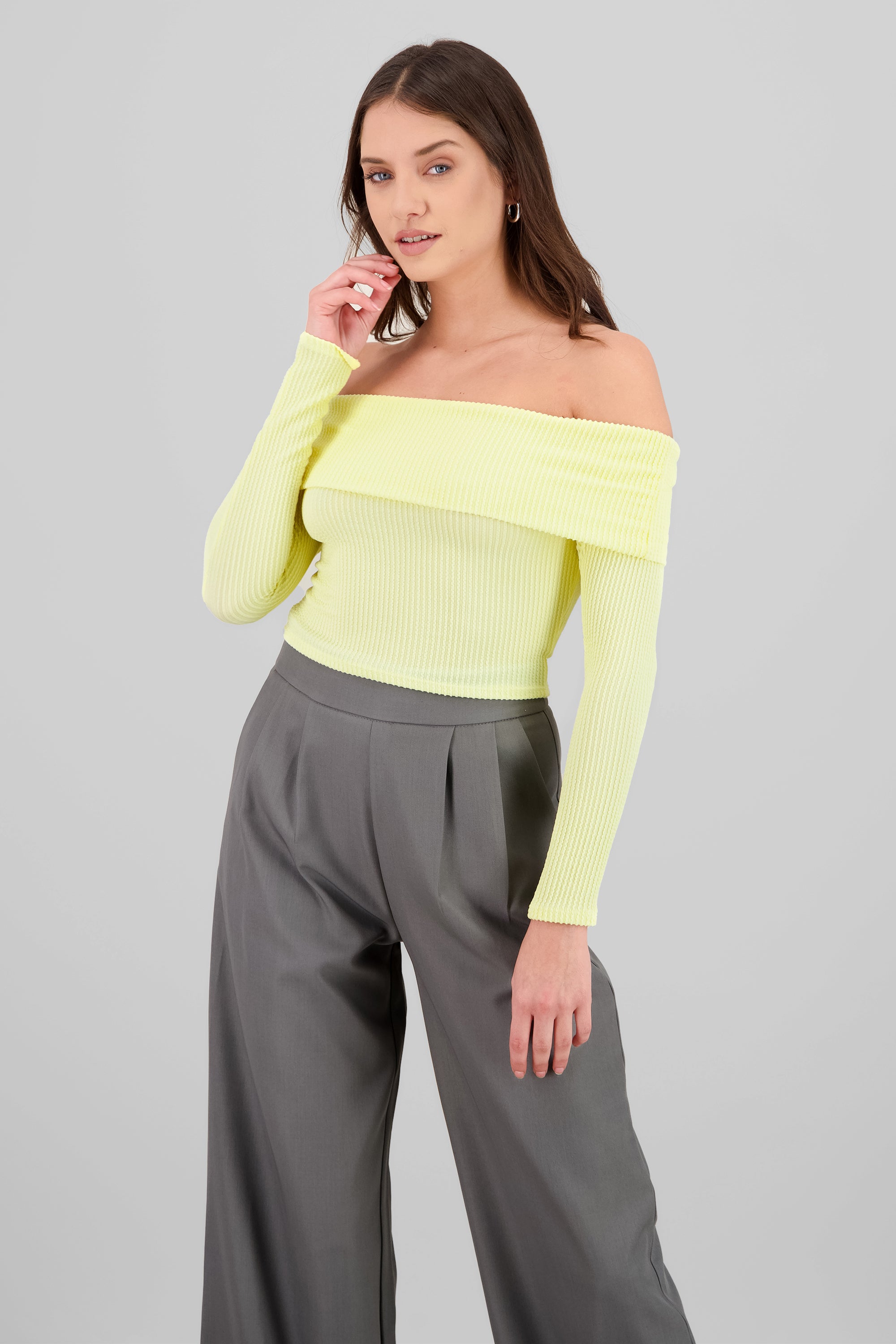 Top Sin Hombros Textura Rib AMARILLO