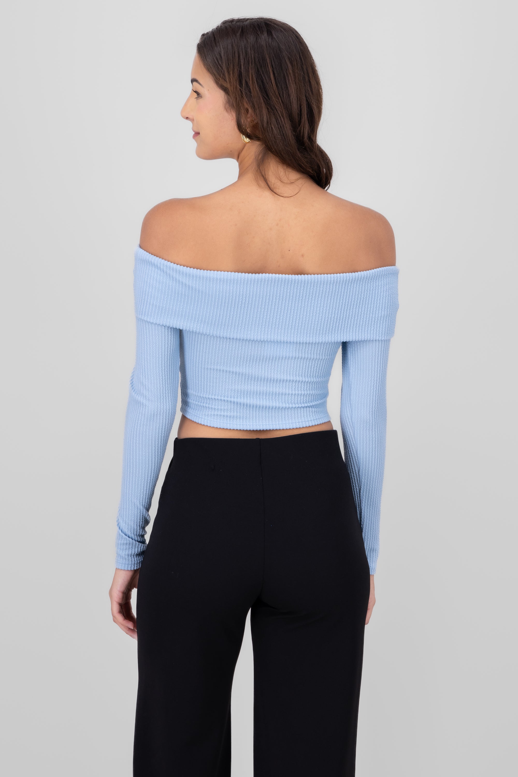 Top Sin Hombros Textura Rib AZUL CIELO