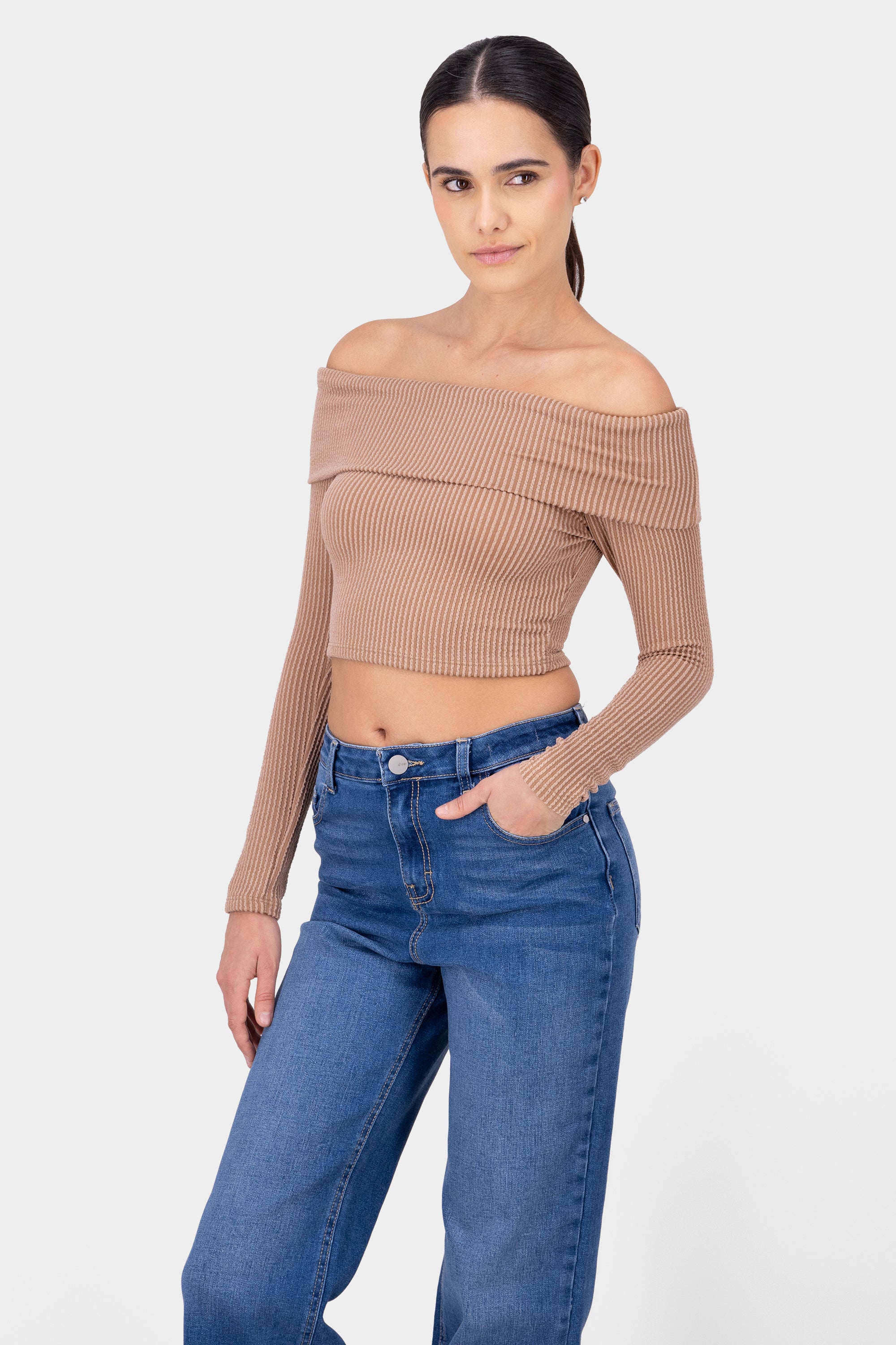 Top Sin Hombros Textura Rib CAMELLO