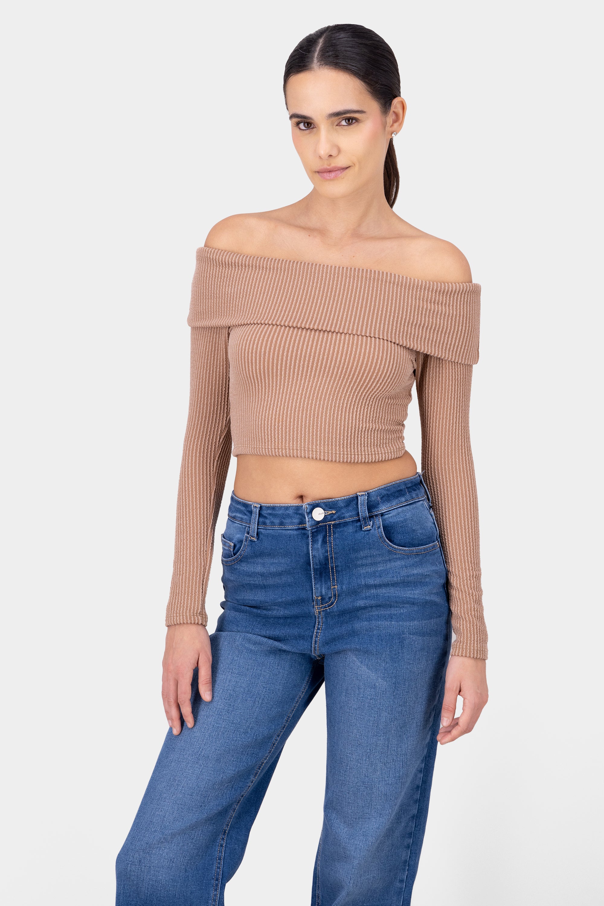 Top Sin Hombros Textura Rib CAMELLO