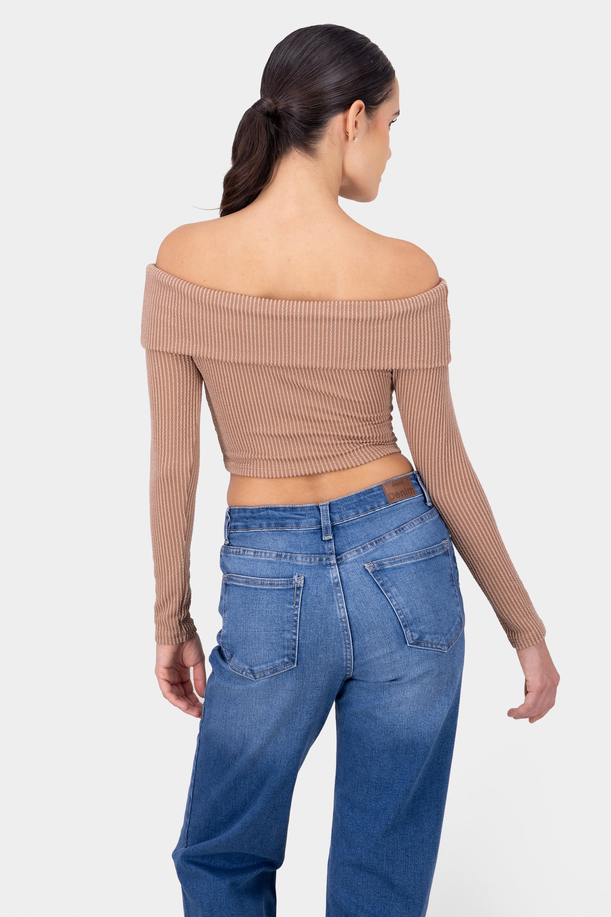 Top Sin Hombros Textura Rib CAMELLO