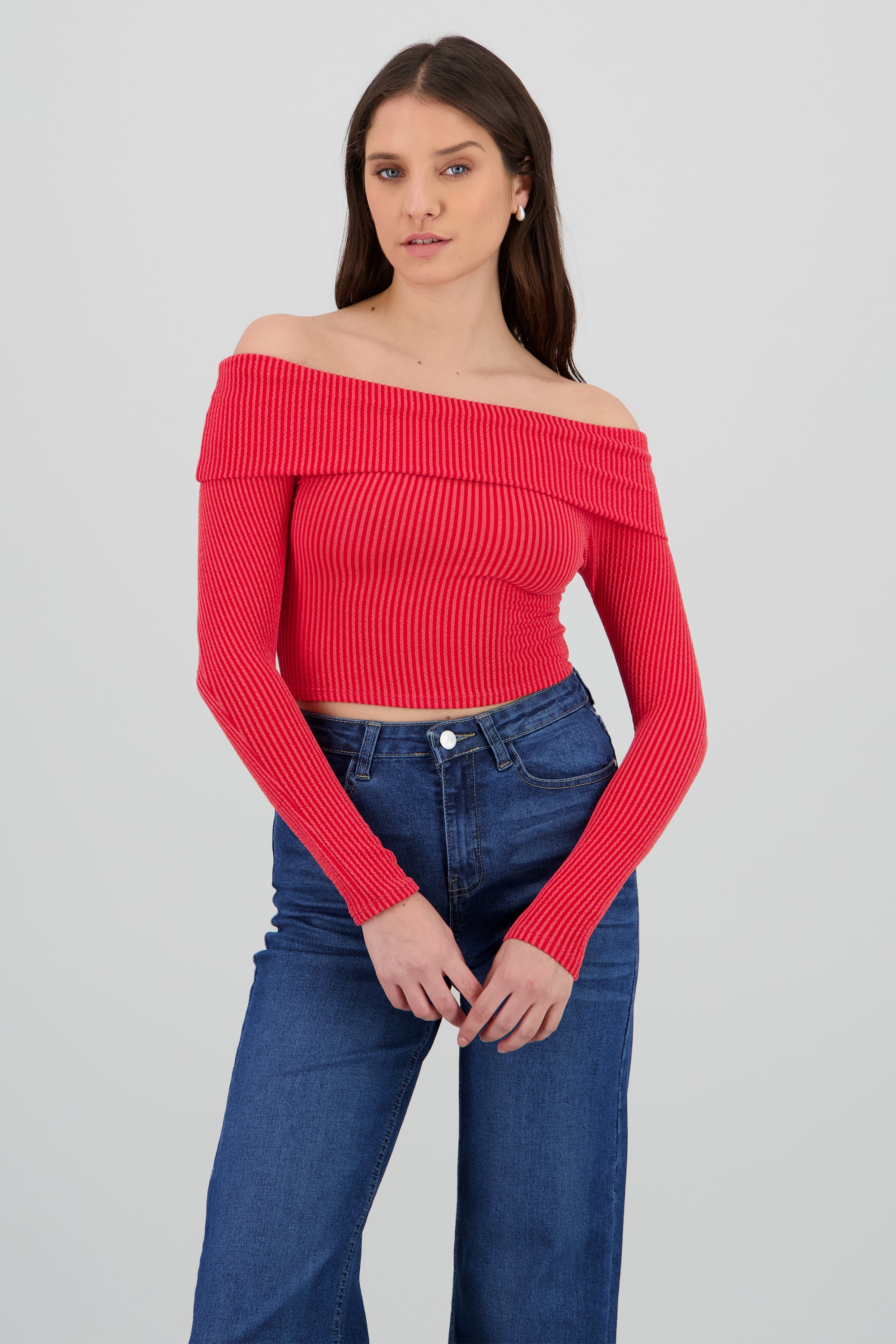 Top Sin Hombros Textura Rib