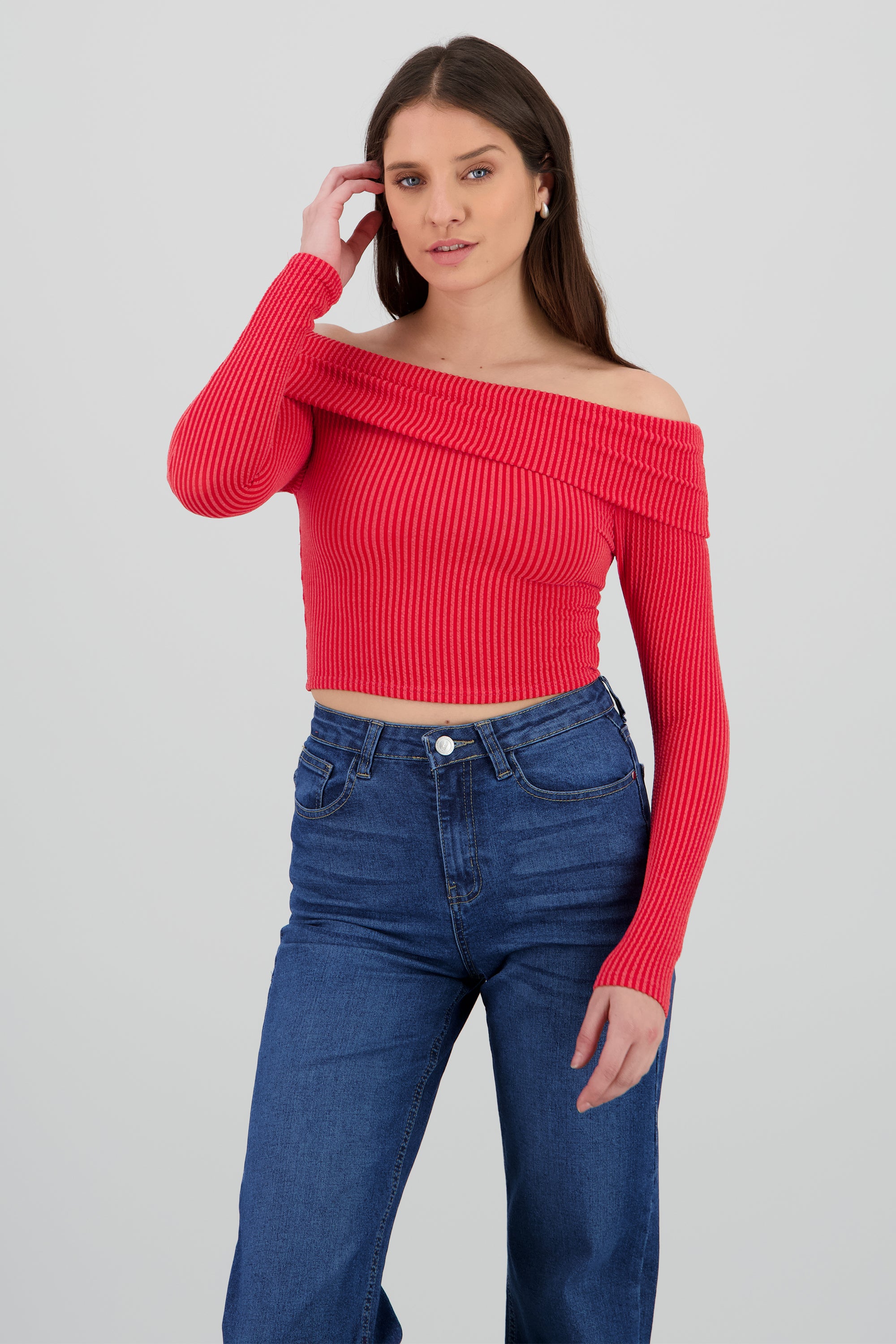 Top Sin Hombros Textura Rib