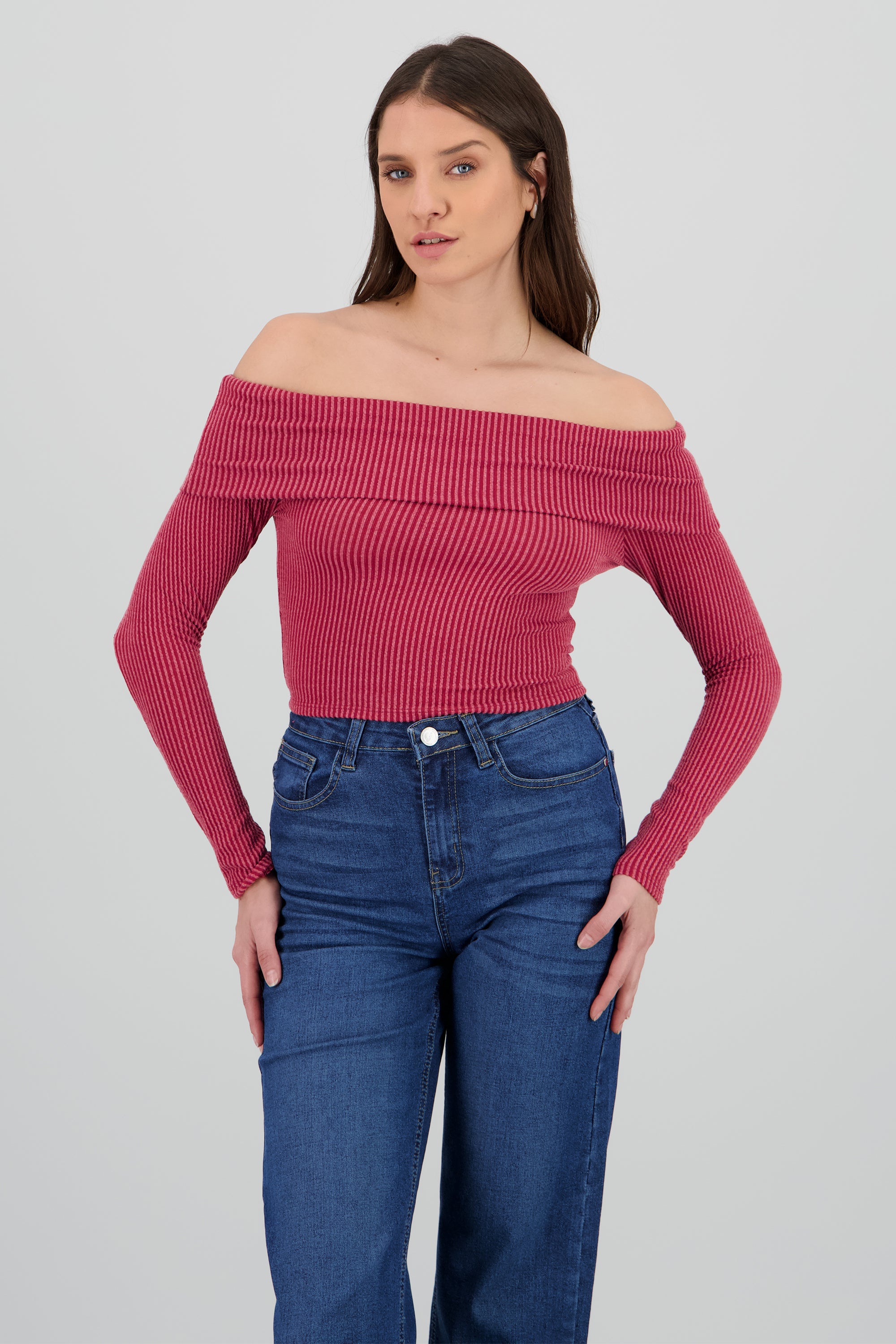 Top Sin Hombros Textura Rib ROJO CEREZA