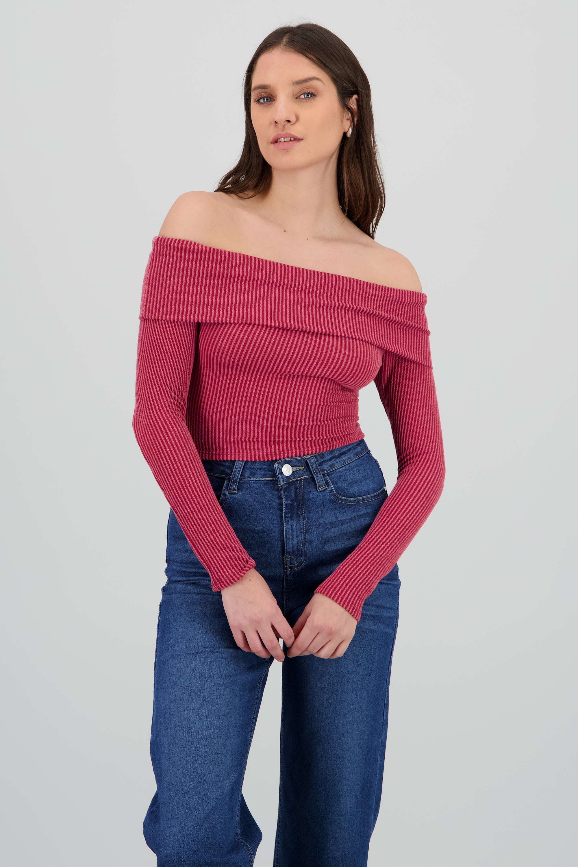 Top Sin Hombros Textura Rib ROJO CEREZA
