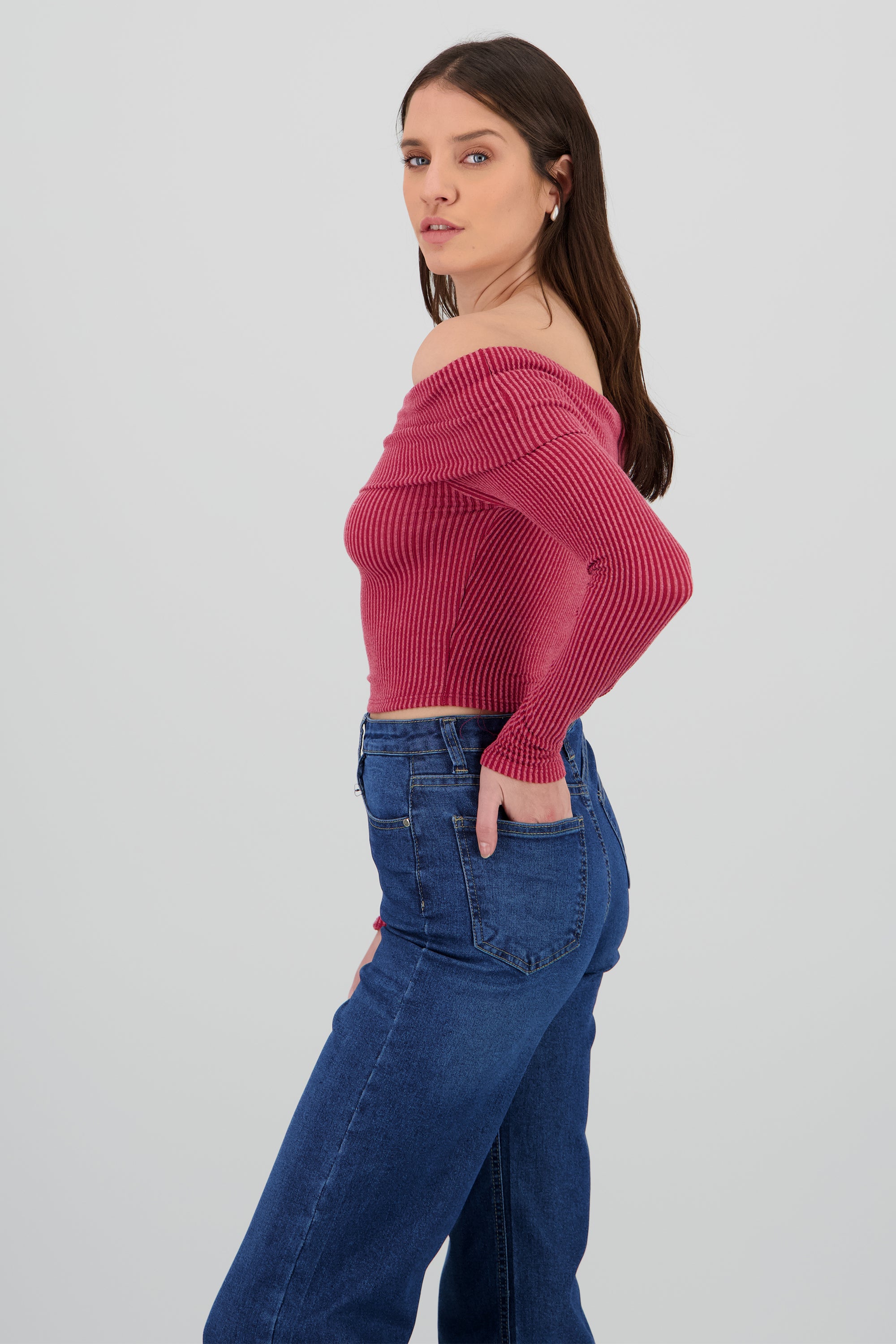 Top Sin Hombros Textura Rib ROJO CEREZA