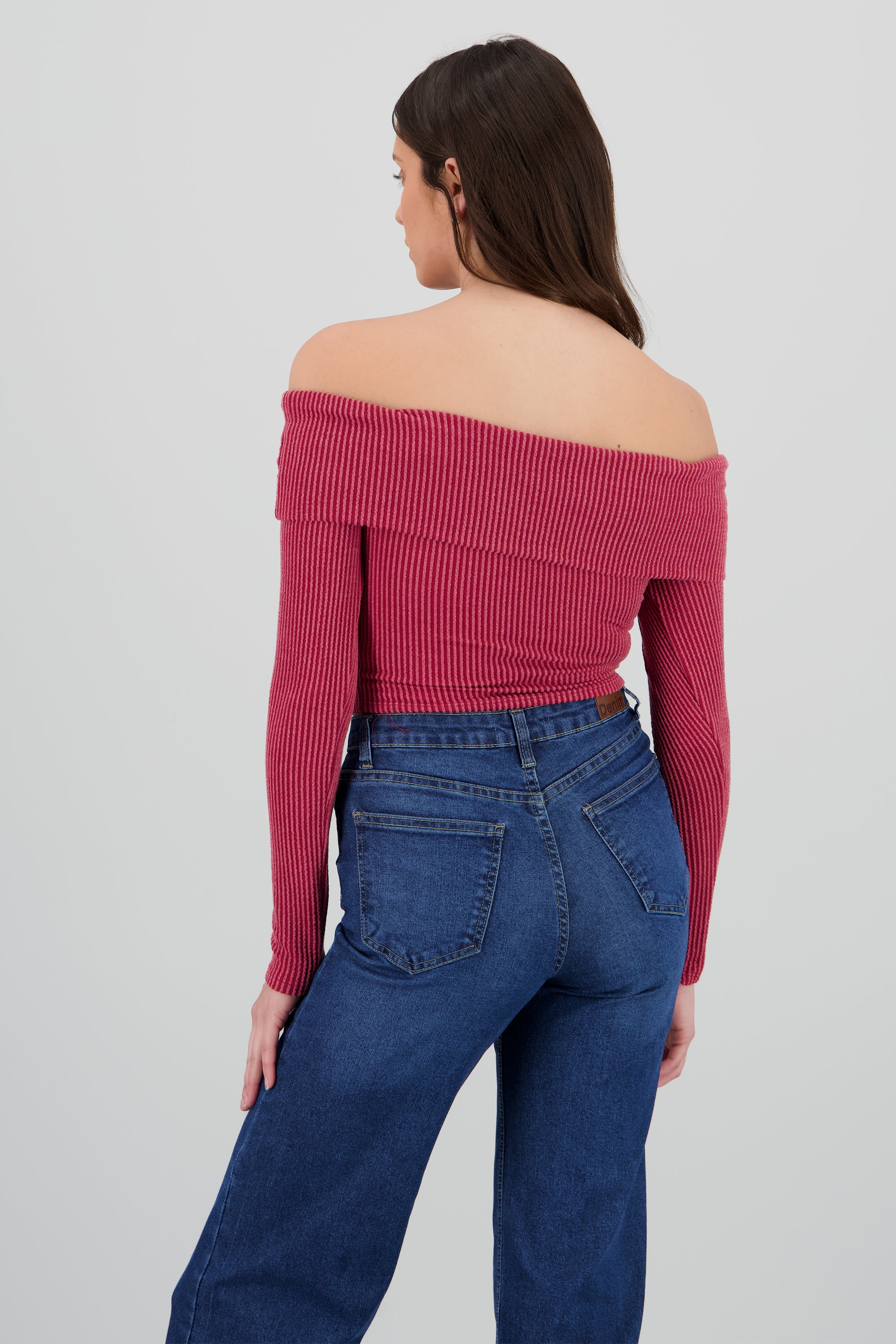 Top Sin Hombros Textura Rib ROJO CEREZA