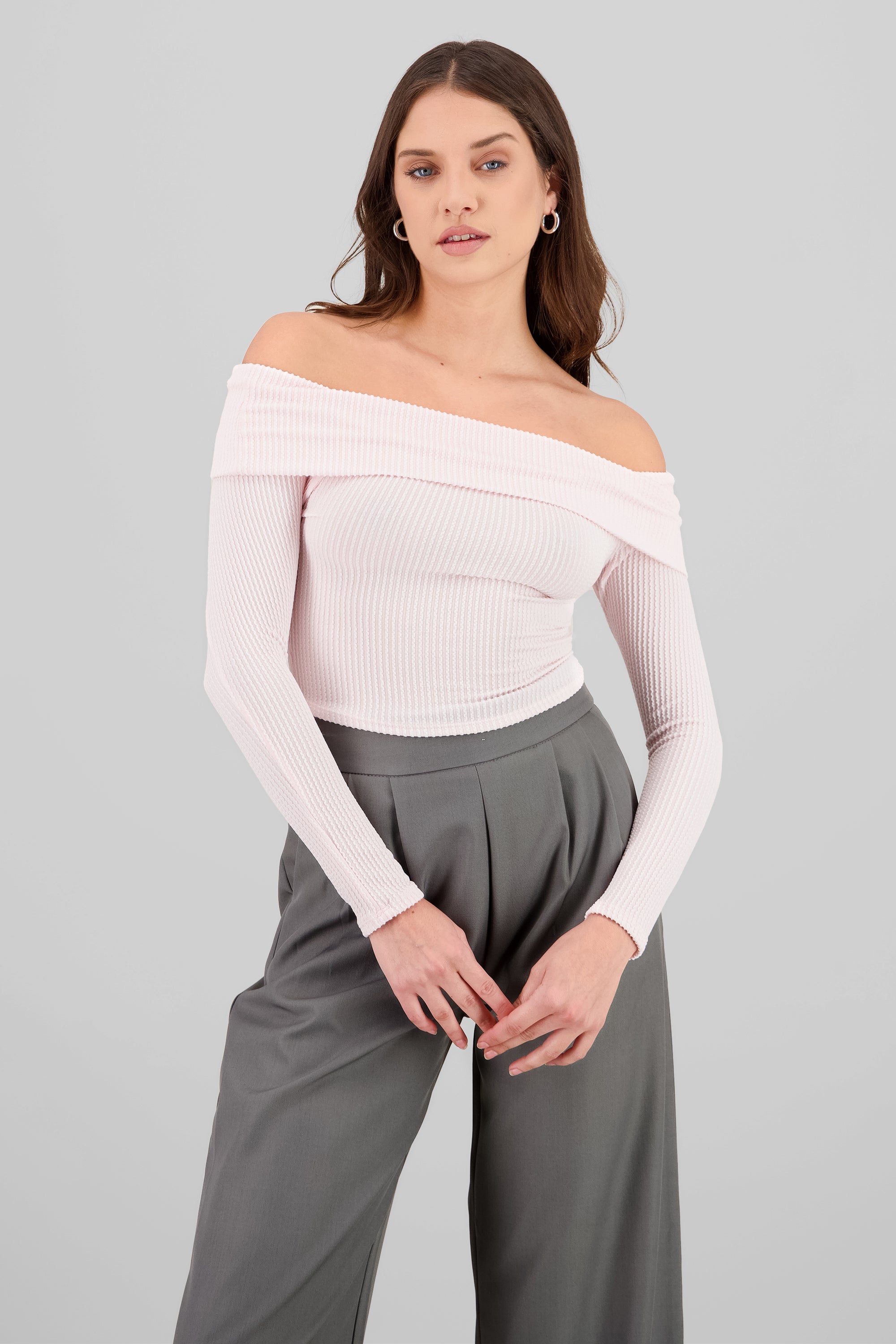 Top Sin Hombros Textura Rib