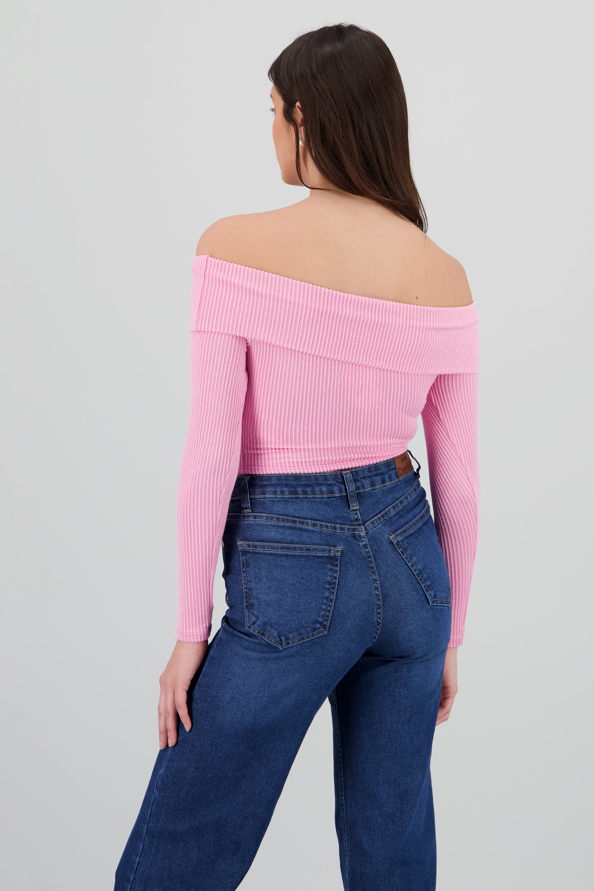 Top Sin Hombros Textura Rib ROSA PASTEL