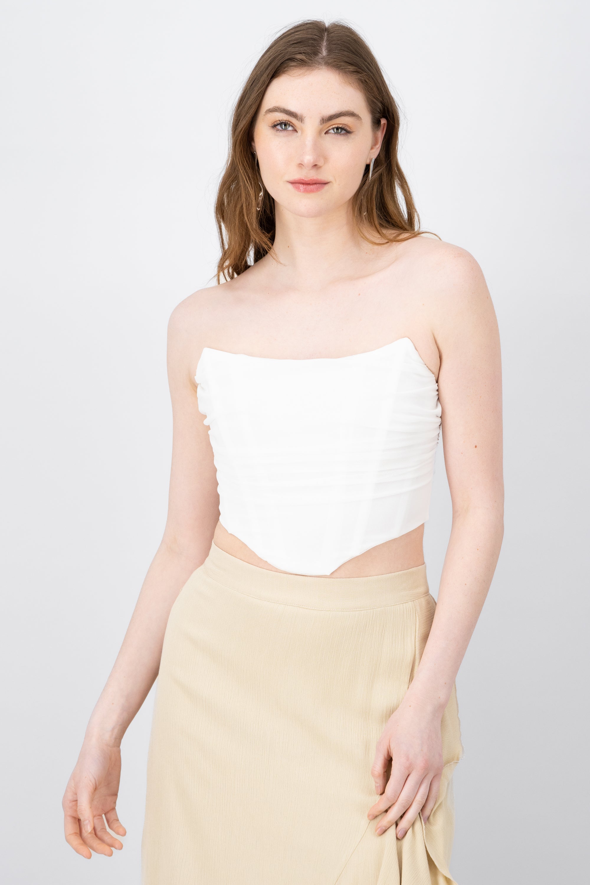 Corset strapless con varillas liso BLANCO