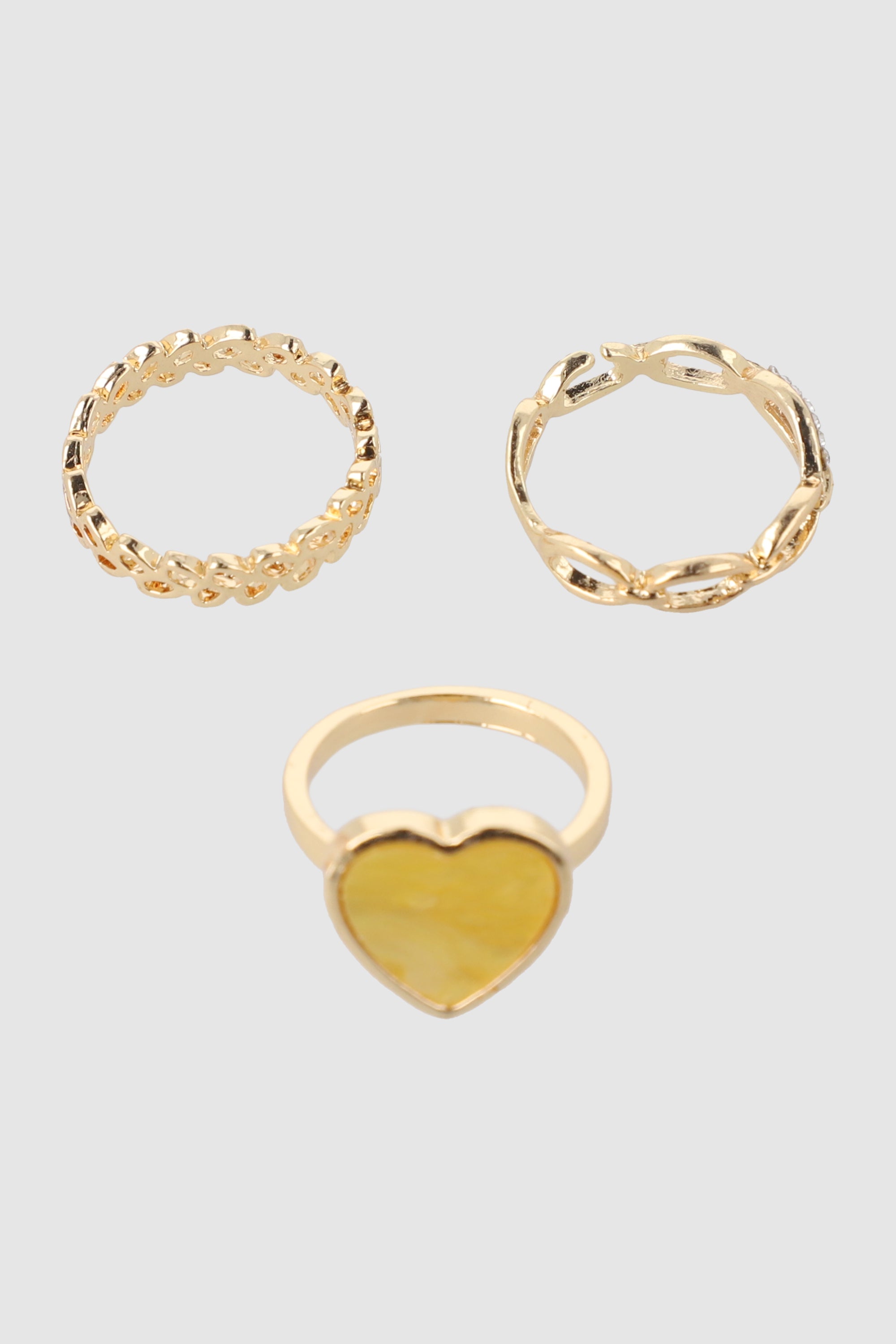 3 P Anillos Corazon Glitter AMARILLO