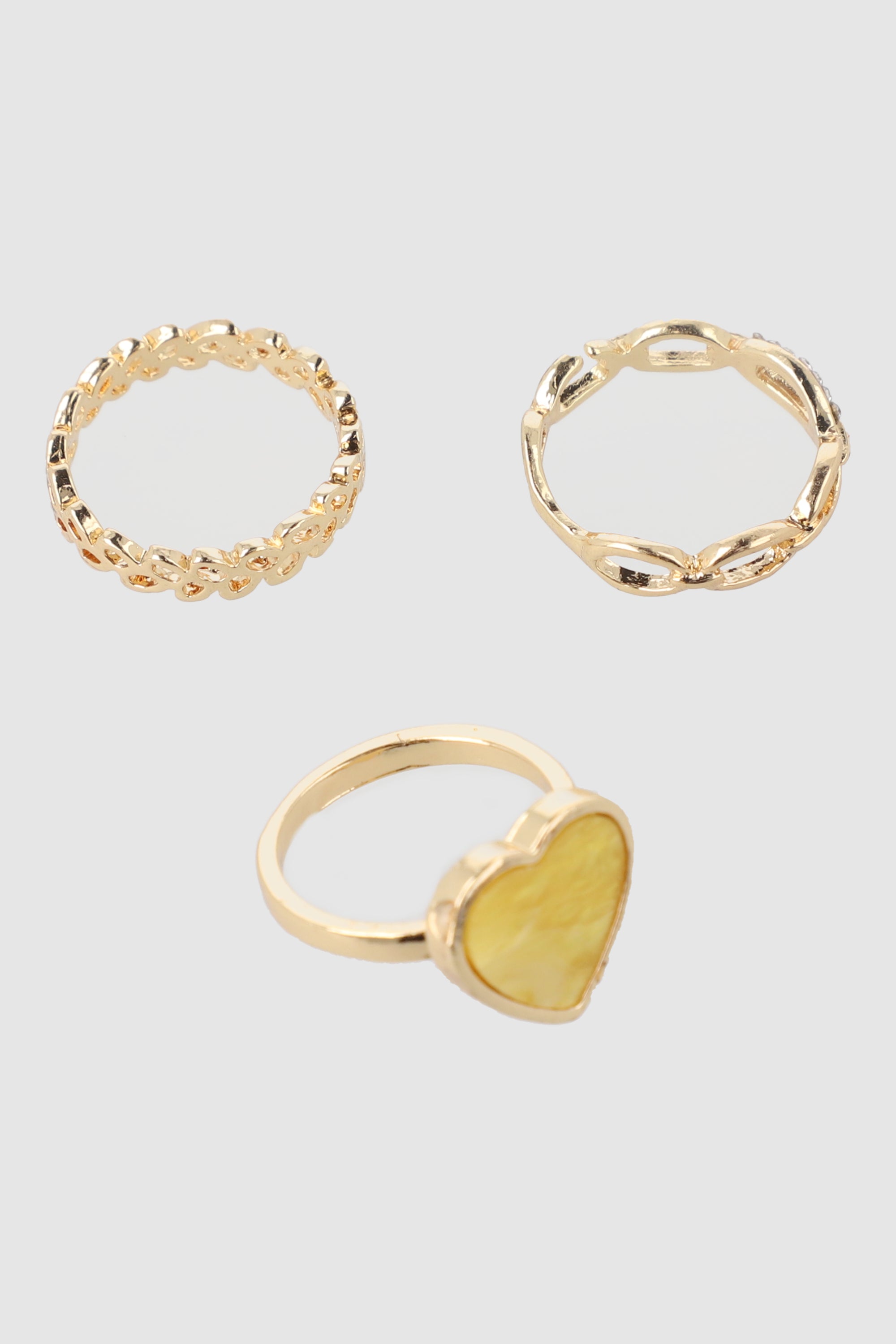 3 P Anillos Corazon Glitter AMARILLO