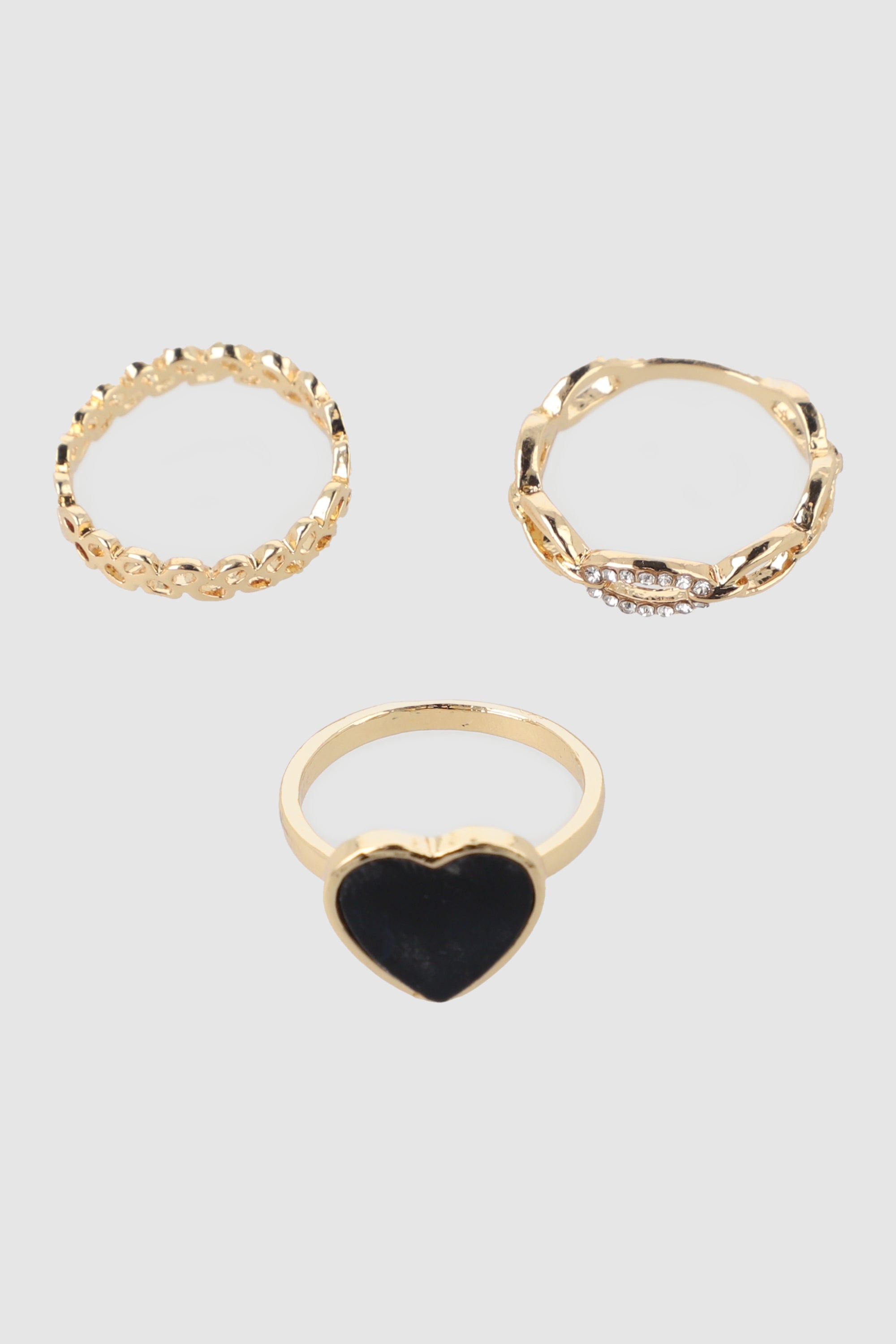 3 P Anillos Corazon Glitter NEGRO