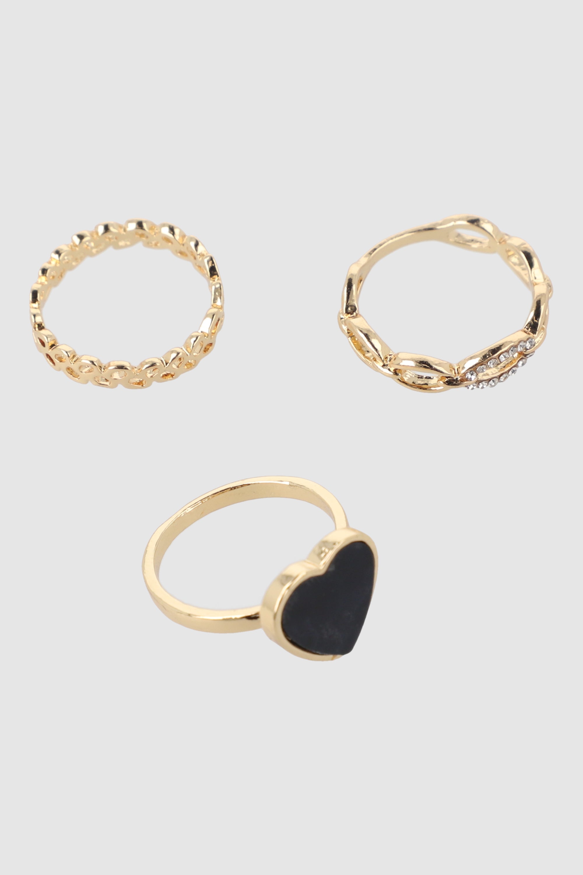 3 P Anillos Corazon Glitter NEGRO