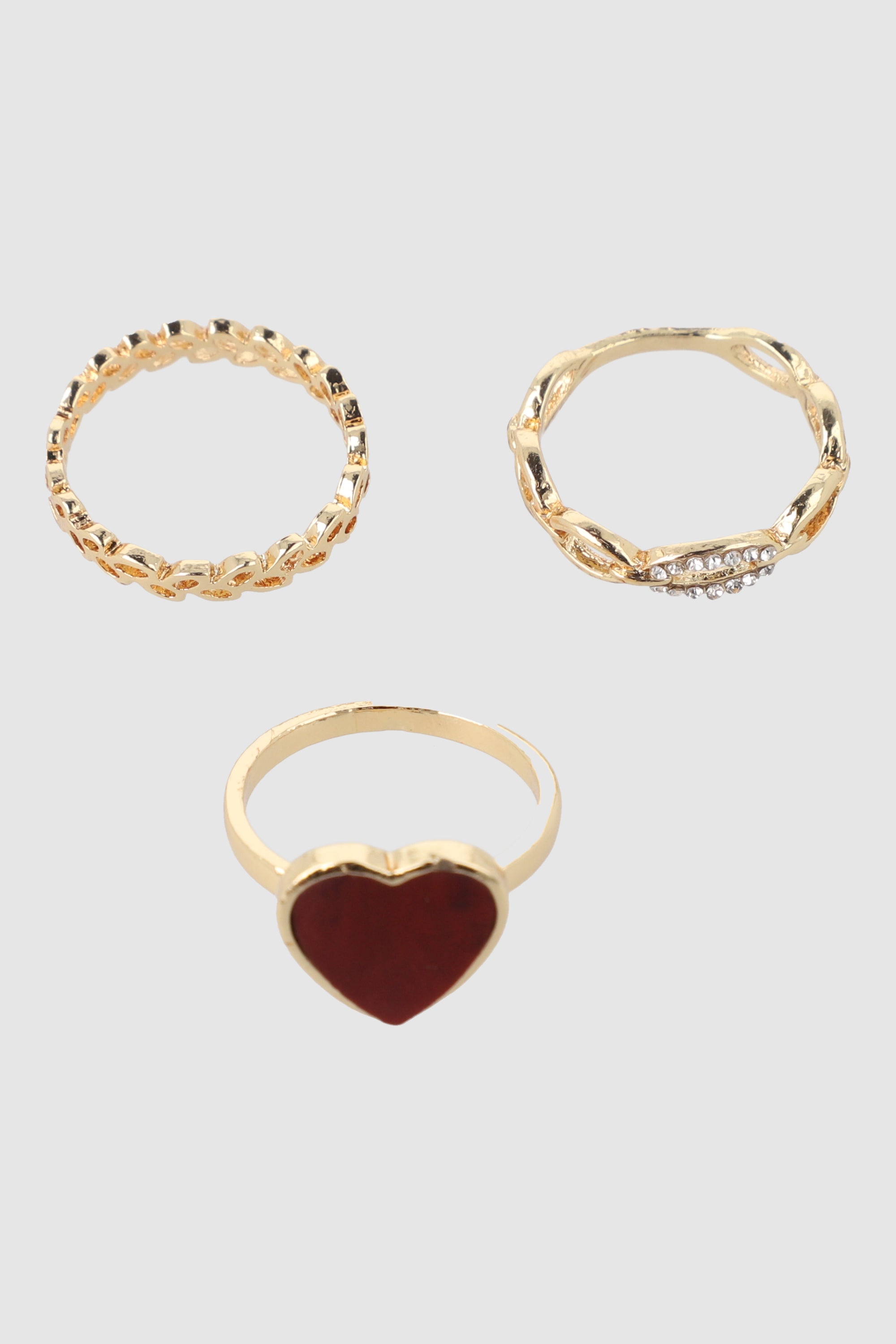 3 P Anillos Corazon Glitter ROJO