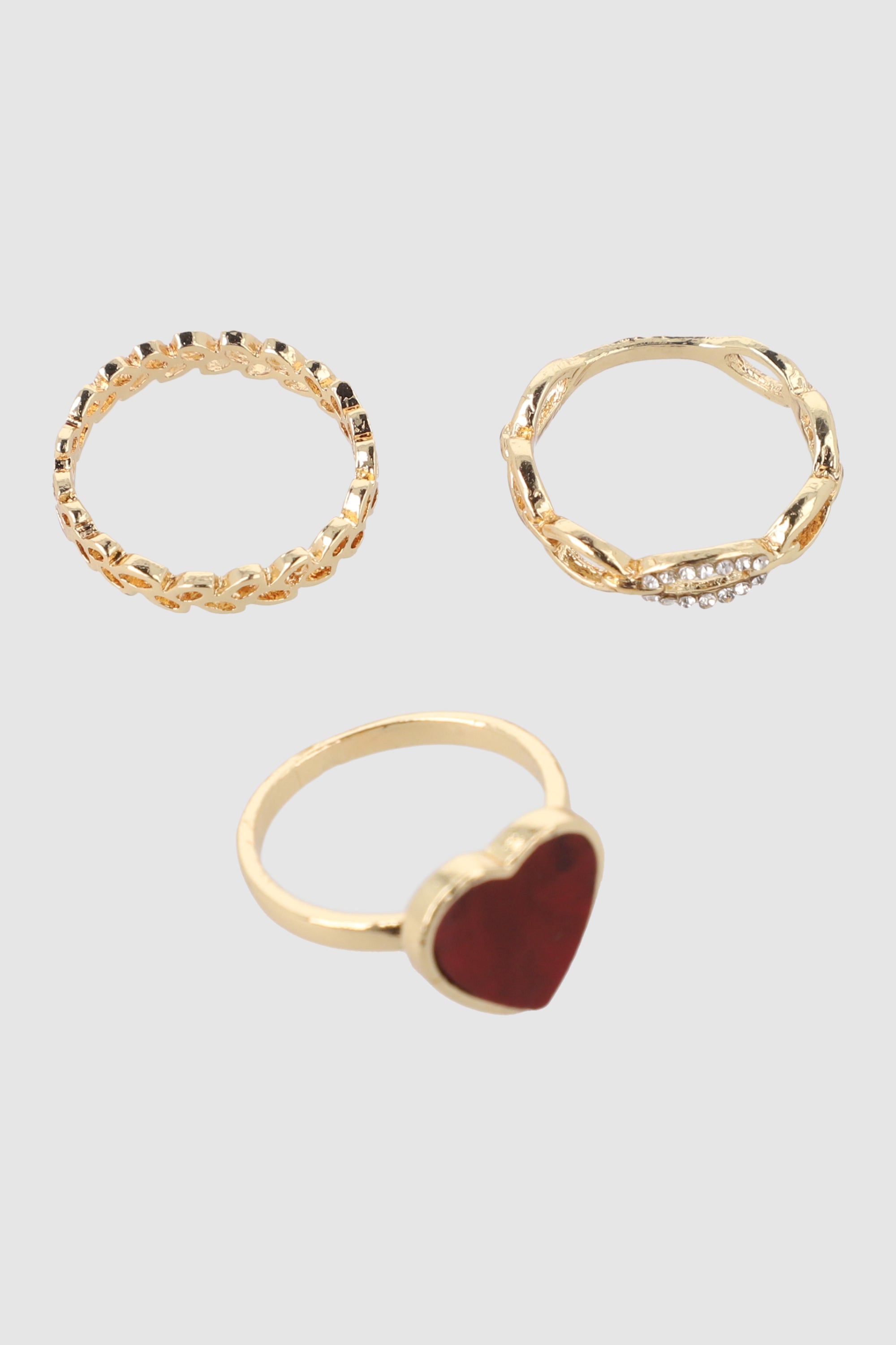 3 P Anillos Corazon Glitter ROJO